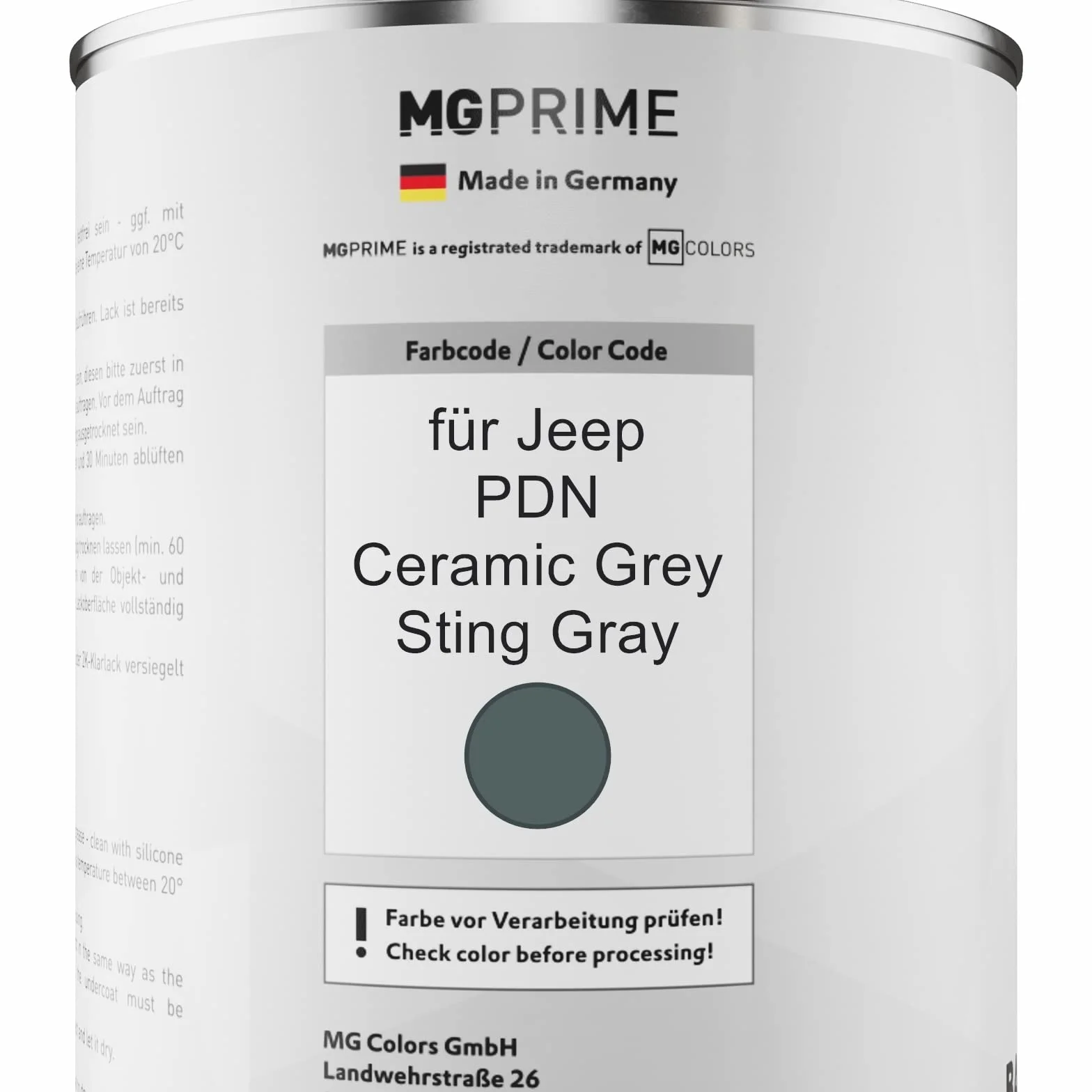 MG PRIME Lakier samochodowy Puszka gotowa do natrysku dla Jeep PDN Ceramic Grey/Sting Gray Lakier bazowy 1.0 litr 1000ml
