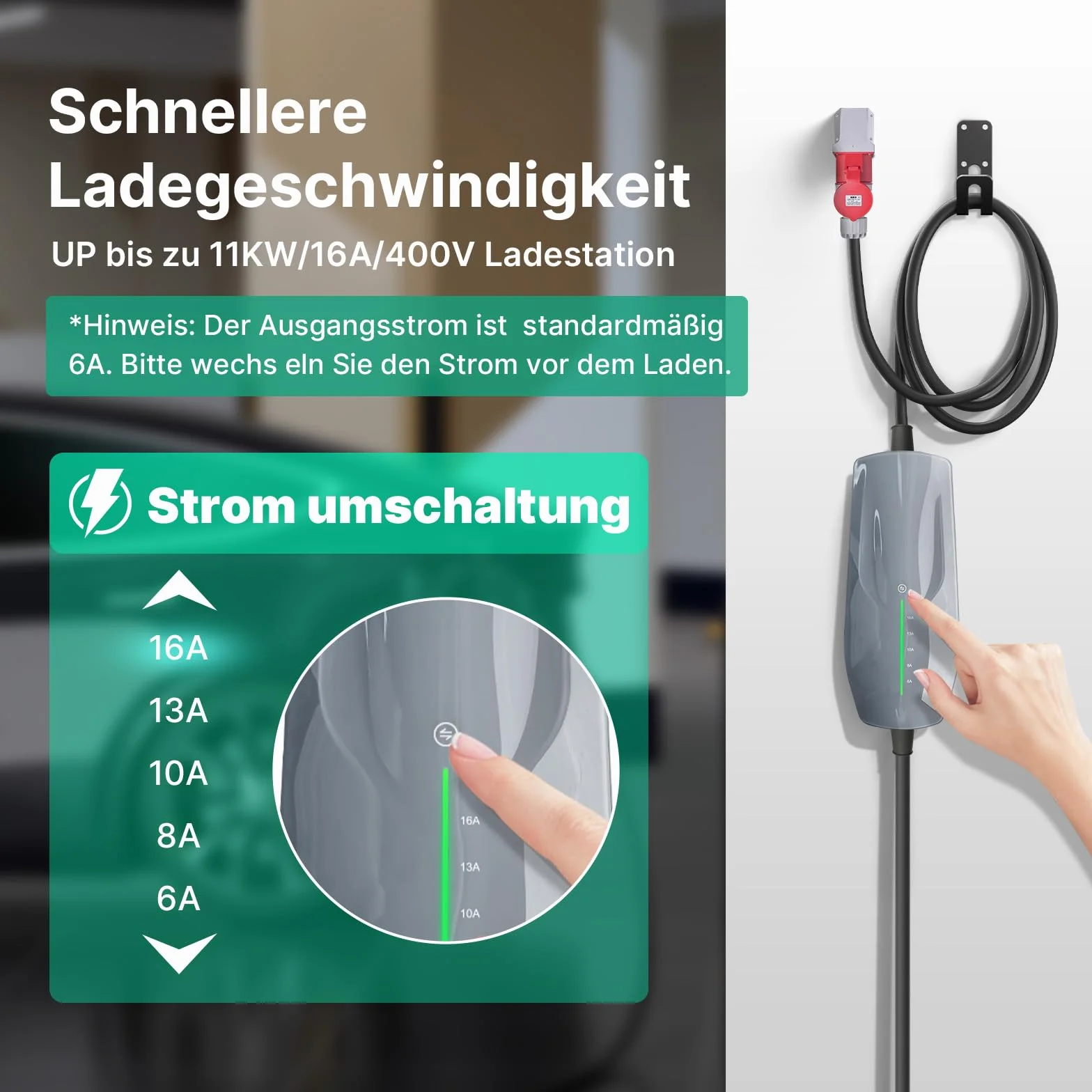 Kabel ładujący typu 2 11 KW EV ładowarka z wtyczką CEE, [6-16A] 10 metrów