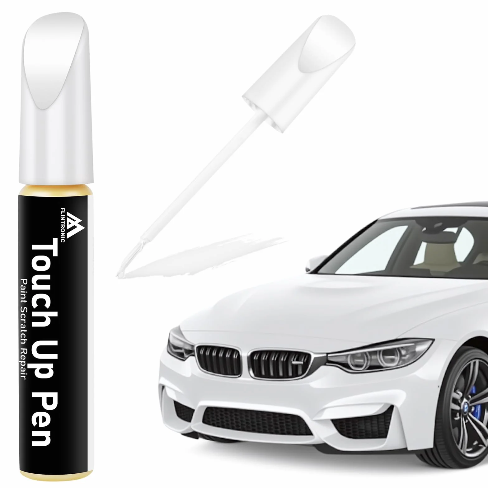 flintronic KWE pisak do lakieru, biały, 12 ml, metaliczna farba naprawcza, dokładne dopasowanie – do chipów, poprawa zarysowań i odprysków (biały)
