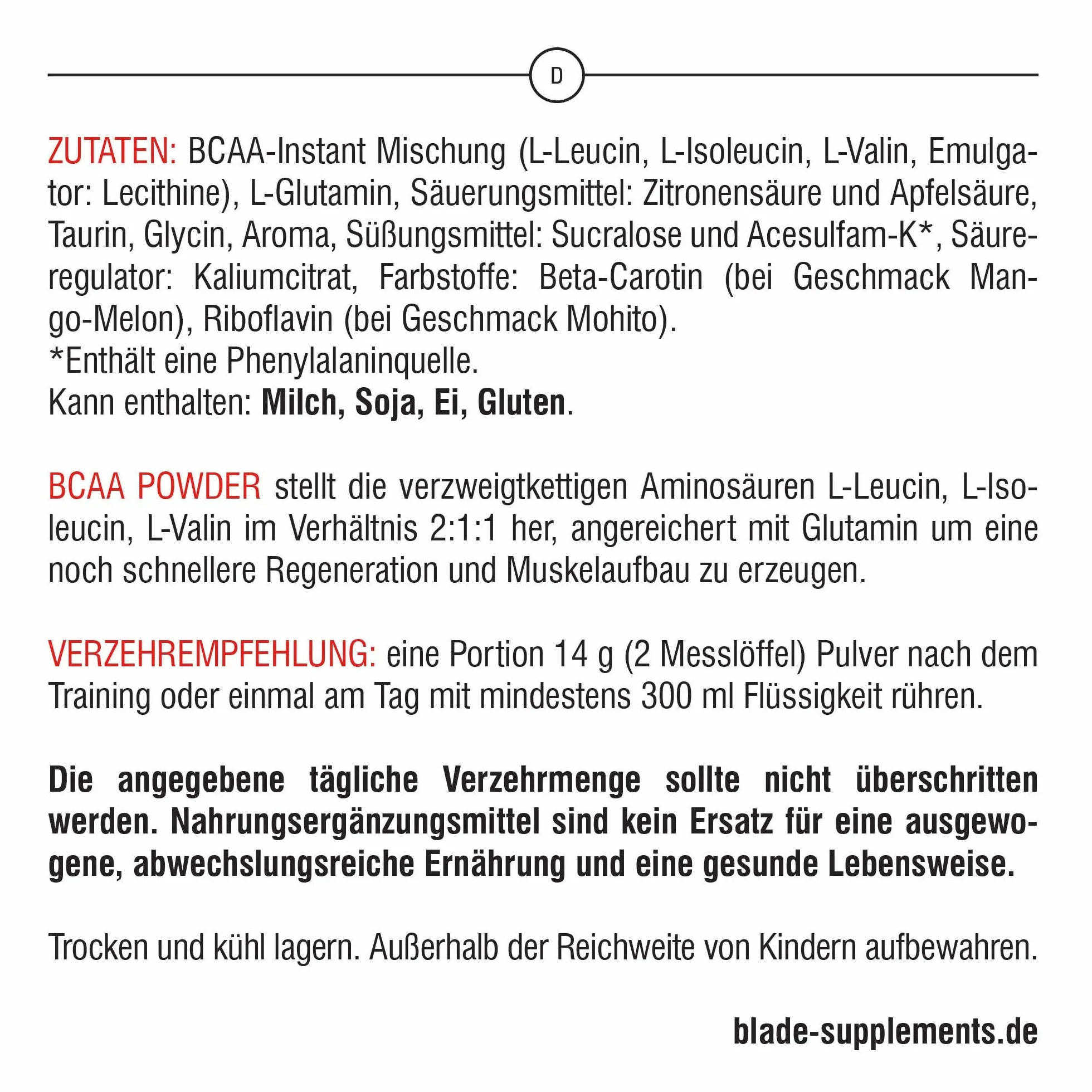 100% BCAA proszek + glutamin - 500 g - seria BLADE Smak cytryny