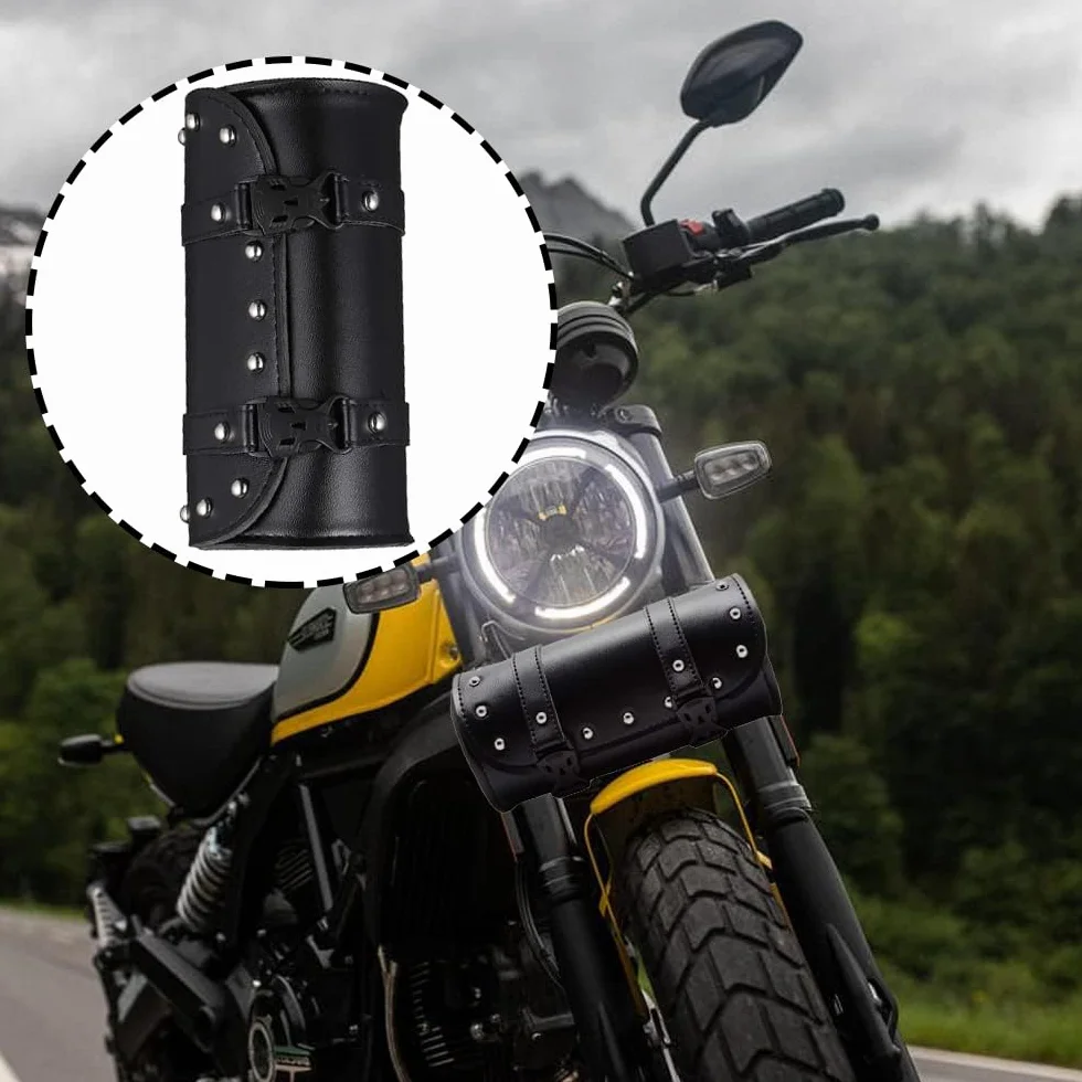 Sakwy motocyklowe, uniwersalna wodoodporna okrągła torba na narzędzia motocyklowe ze skóry PU z 2 paskami montażowymi, torba na siodełko motocyklowe, czarna