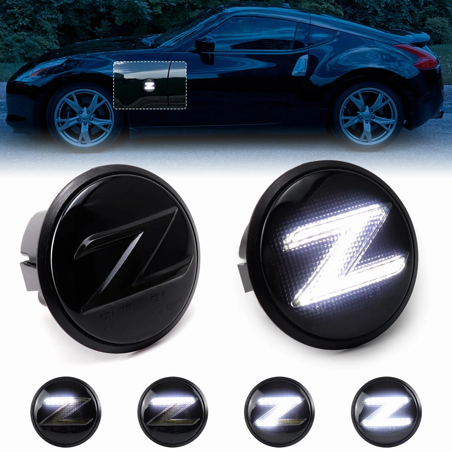 2 szt. LED dynamiczne Z logo boczne światło obrysowe sekwencyjne migacz lampa do Nissan 370Z Coupe Z34 Nismo Fairlady przydymione soczewki