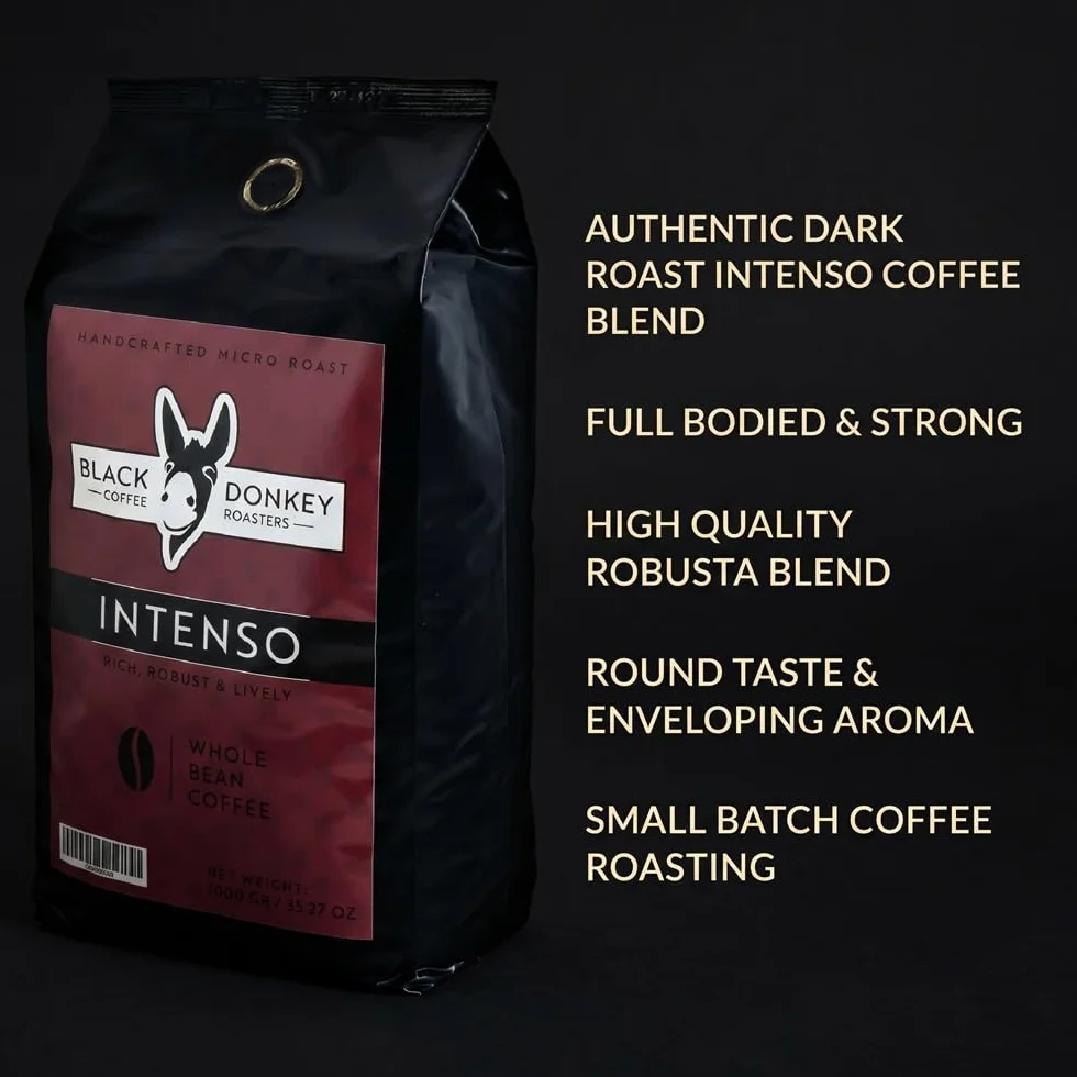 Black Donkey Ziarna Kawy 1kg Intenso Mocne Palenie Wysoka Zawartość Kofeiny