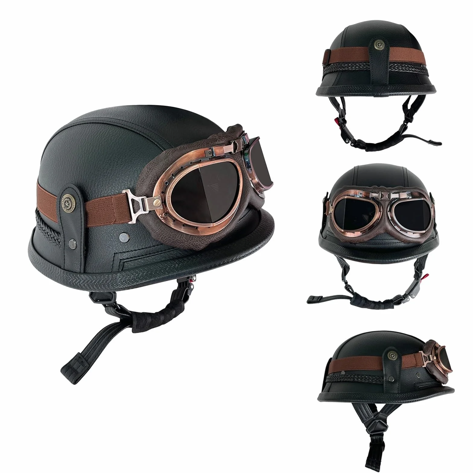 Kask motocyklowy Jet kask skuter, vintage retro kask skuter motocyklowy, z rękawiczkami +okulary, do motocykli i skuterów, retro kask motocyklowy skuter chopper dla dorosłych, mężczyzn i kobiet