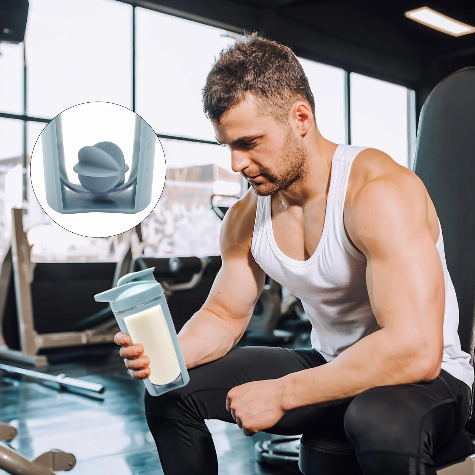 Zestaw 2 shakerów proteinowych z piłką do miksowania, bez BPA, dwuwarstwowy kubek do shake'a, 500 ml, ze skalą i pokrywką, szczelna, sportowa butelka do fitnessu, diety, dla mężczyzn i kobiet