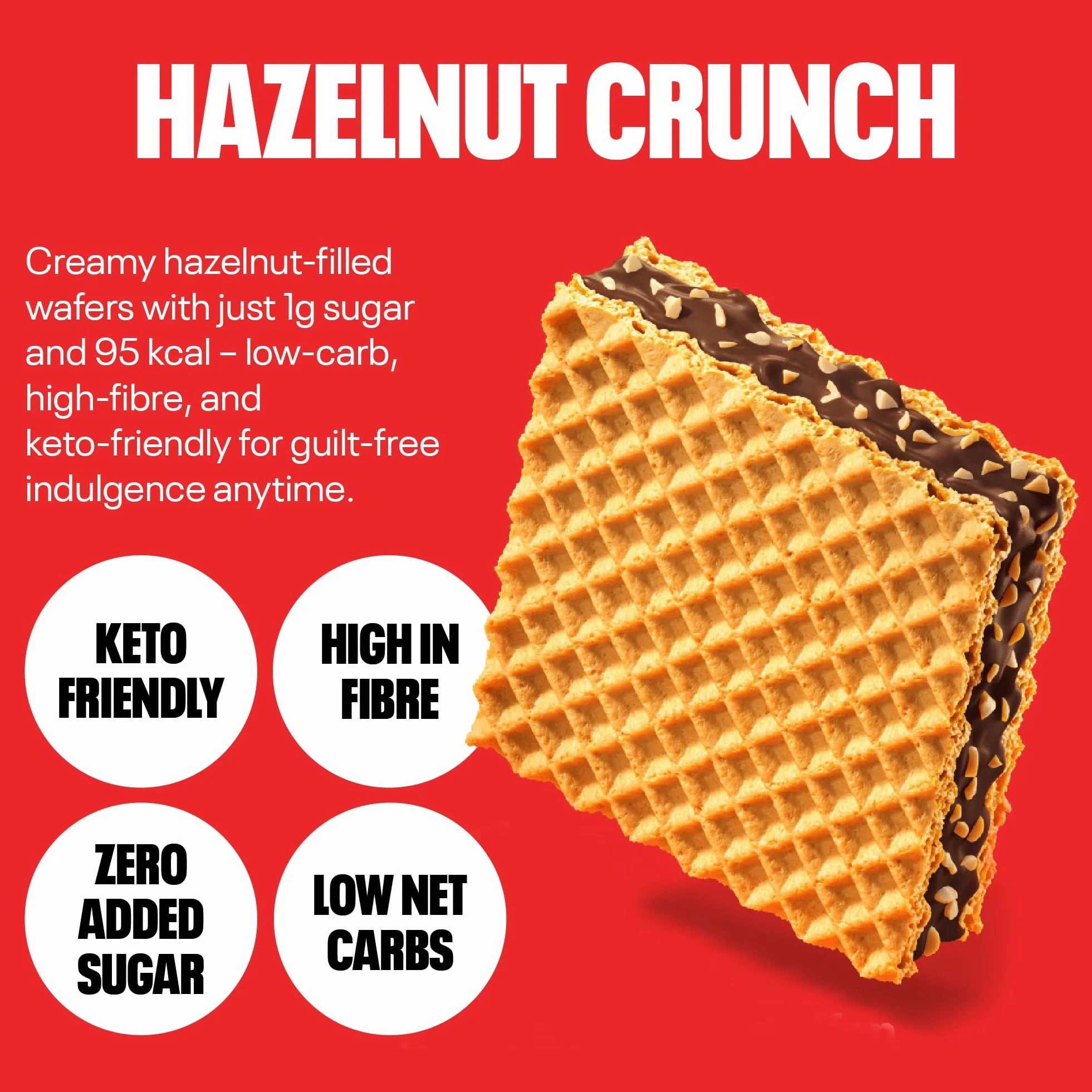 NEOH Niskowęglowodanowe wafle z czekoladą z orzechami laskowymi, 1 g cukru, 95 kcal, 21 g (12 sztuk)