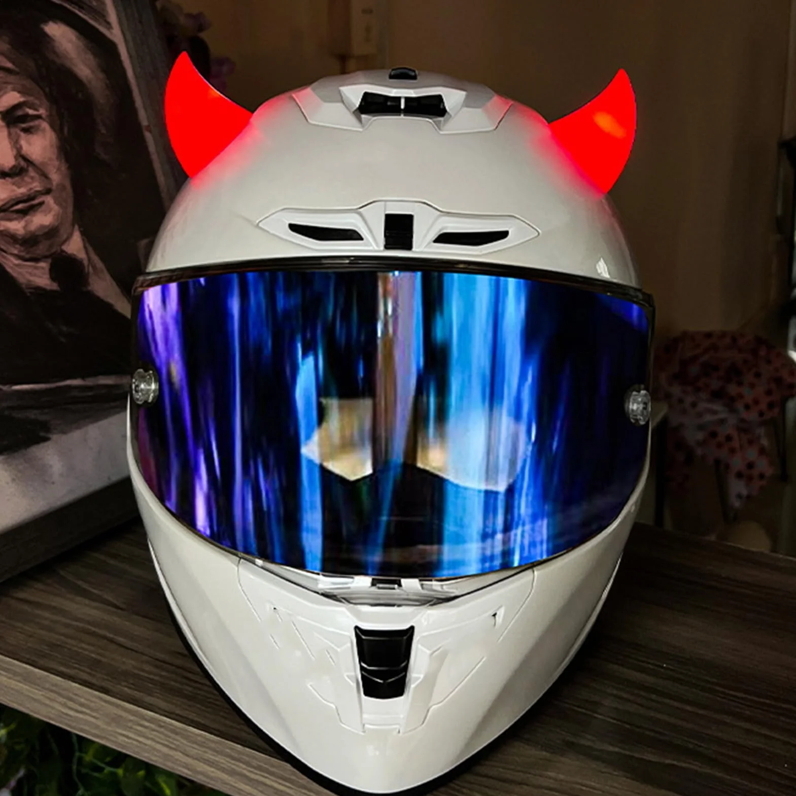Uszy do kasku,Dekoracje z diabła do kasku,Przyklejony kapelusz motocyklowy z rogami i porożem ze światłem | Akcesoria wielokrotnego użytku Rogi dekoracyjne, Przystawka na imprezy na Boże