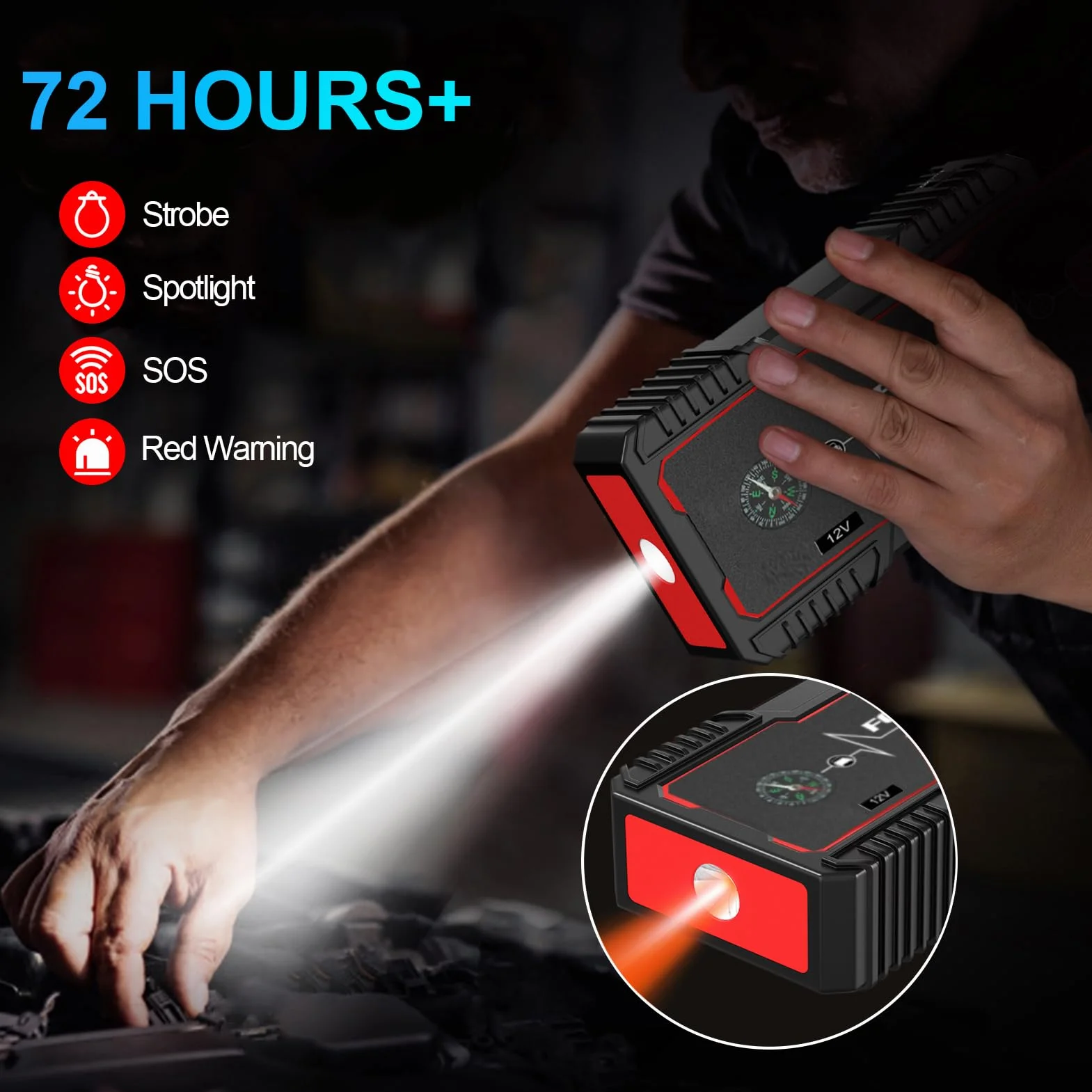 FOWAWU 5000A Peak 25800 mAh wodoodporny rozrusznik samochodowy (do 10 l gazu, 8 l silnik wysokoprężny) z wyświetlaczem LED mocy, USB 3.0 Quick Charge, przenośnym zasilaczem 12 V…