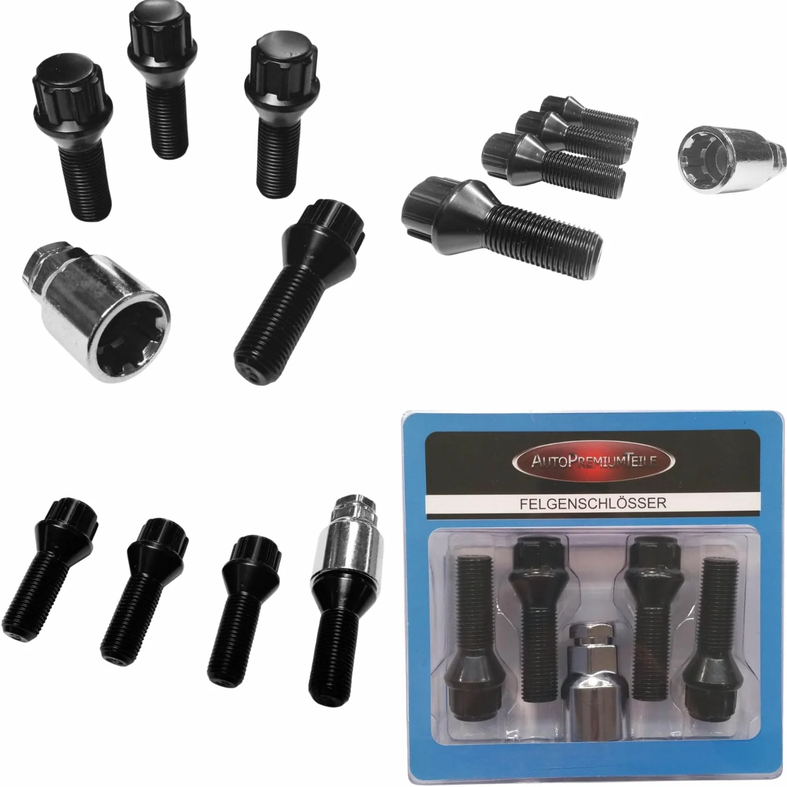 Blokada do felg M14 x 1,5 x 35 mm, taśma stożkowa 60°, 4 czarne zamki do felg, zestaw 4 sztuk, zabezpieczenie felg, zabezpieczenie przed kradzieżą, zabezpieczenie kół, śruby kół