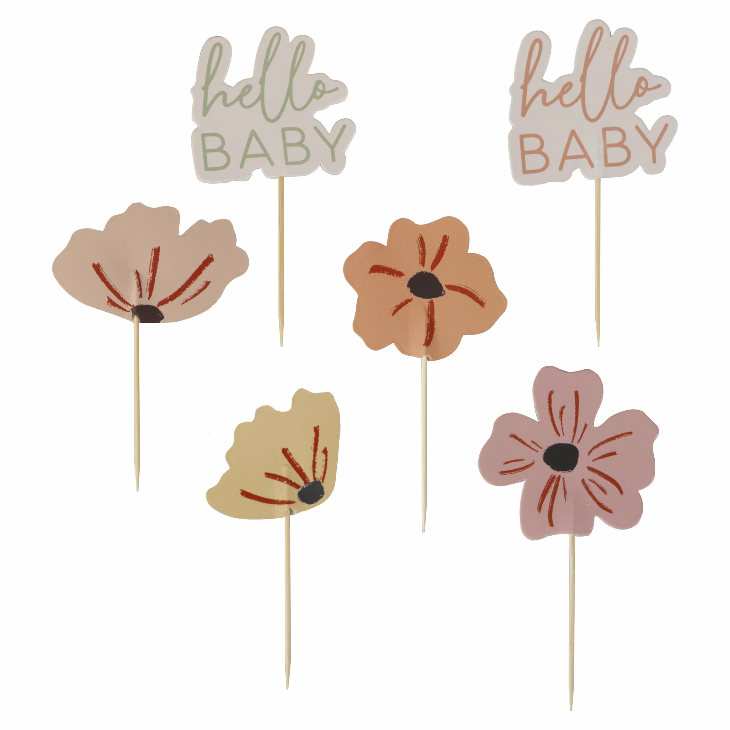 Ginger Ray Kwiatowe toppery do babeczek Hello Baby 12 sztuk pastelowe