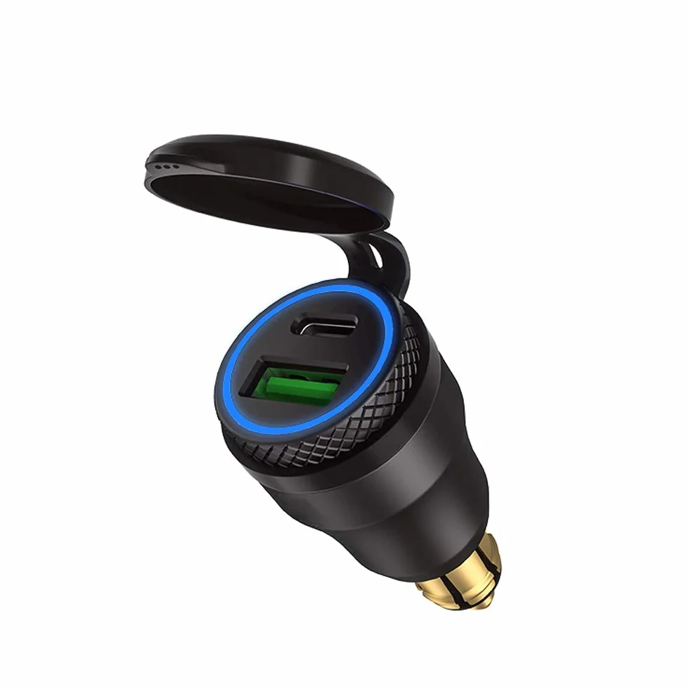 iMESTOU Aluminiowa ładowarka DIN USB C, gniazdo USB Hella do motocykli BMW, podwójna ładowarka USB QC 3.0 szybkie ładowanie, wodoodporny zasilacz do DIN 12-24 V BMW Ducati Triumph