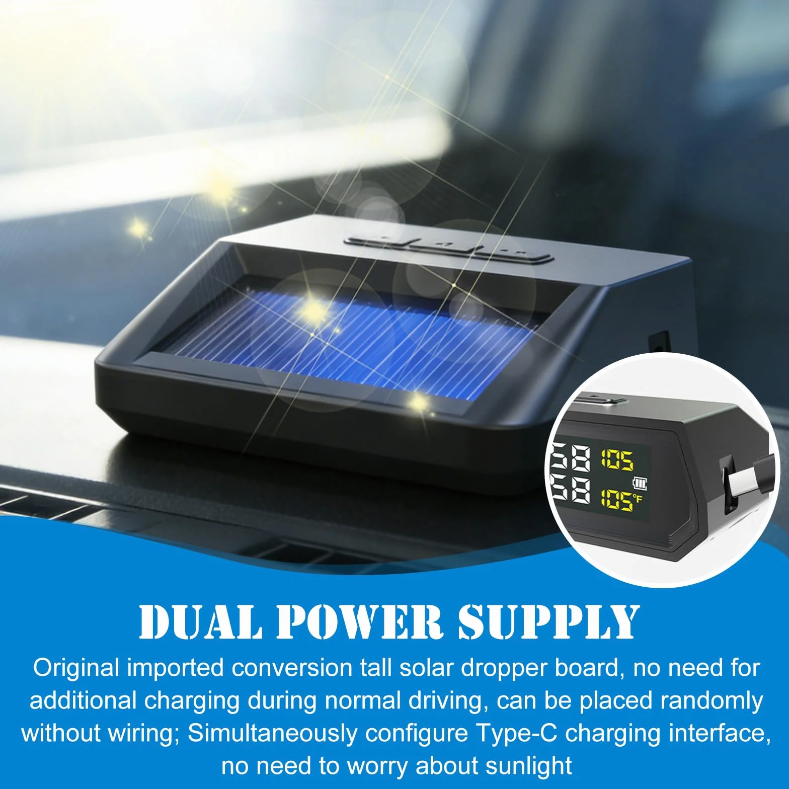 TPMS system kontroli ciśnienia w oponach, zasilany energią słoneczną, cyfrowy system kontroli ciśnienia w oponach TPMS z 4 czujnikami zewnętrznymi, wodoszczelność IPX7, mini monitorowanie ciśnienia w
