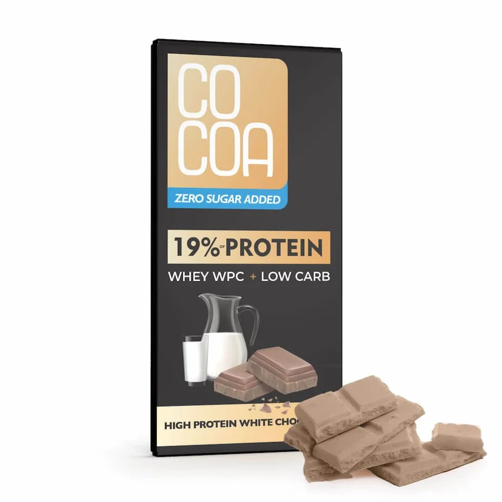 Biała Czekolada Proteinowa 65g 0% Cukru 19% Białka Erytrytol Niski IG LOW CARB KETO Bez GMO