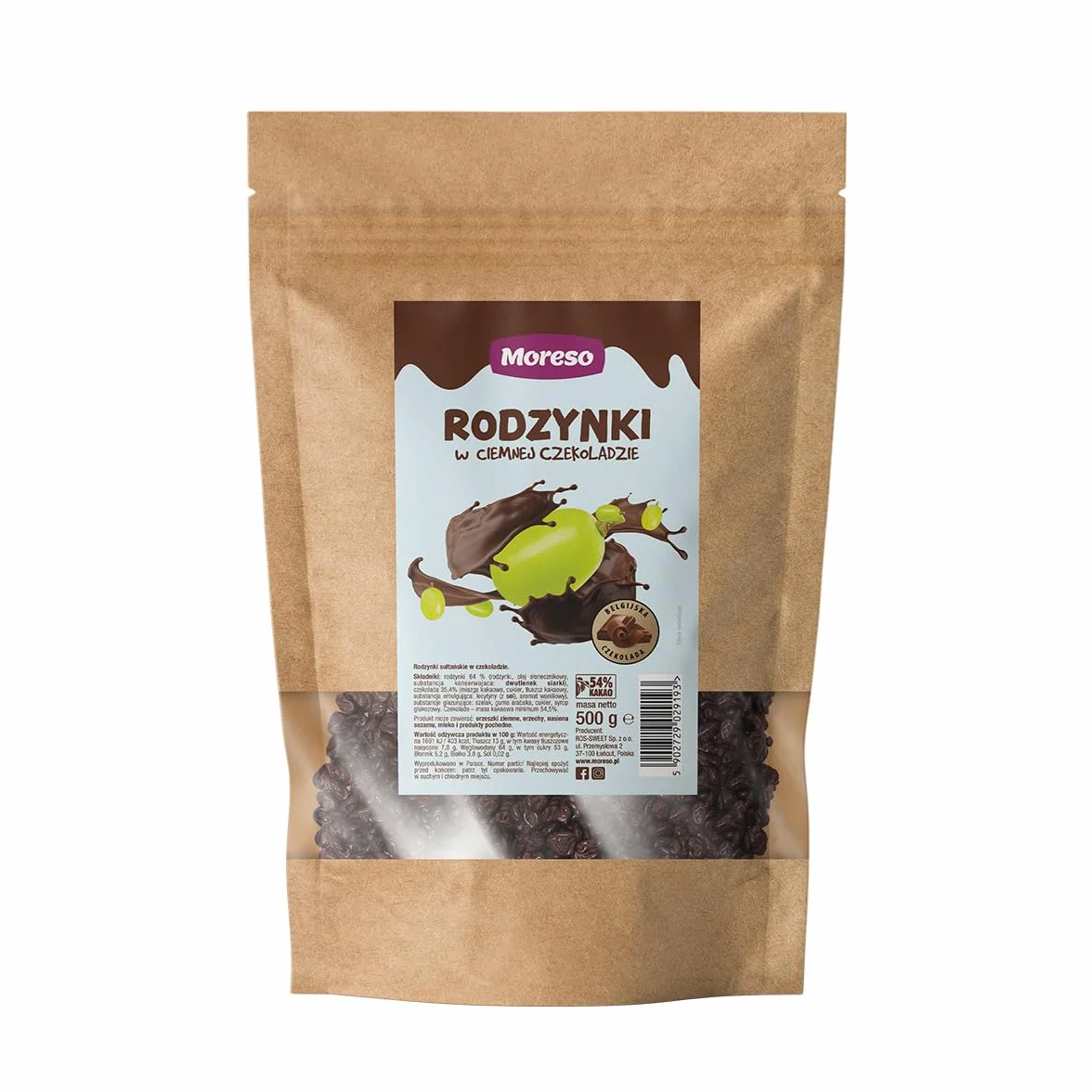 Rodzynki w ciemnej czekoladzie 500g Moreso