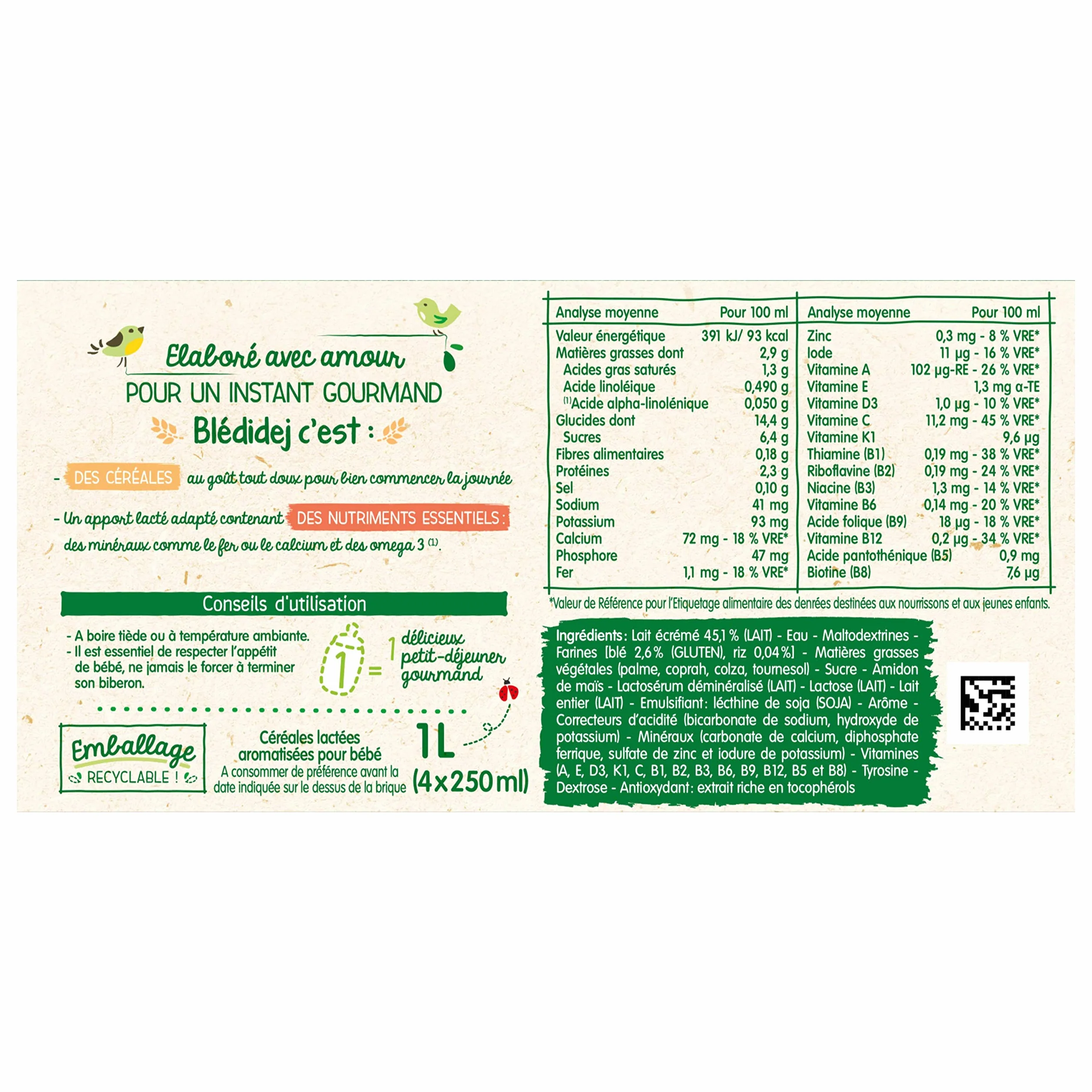Blédina Blédidej Smak Mleczny 4 x 250ml Od 6 miesięcy
