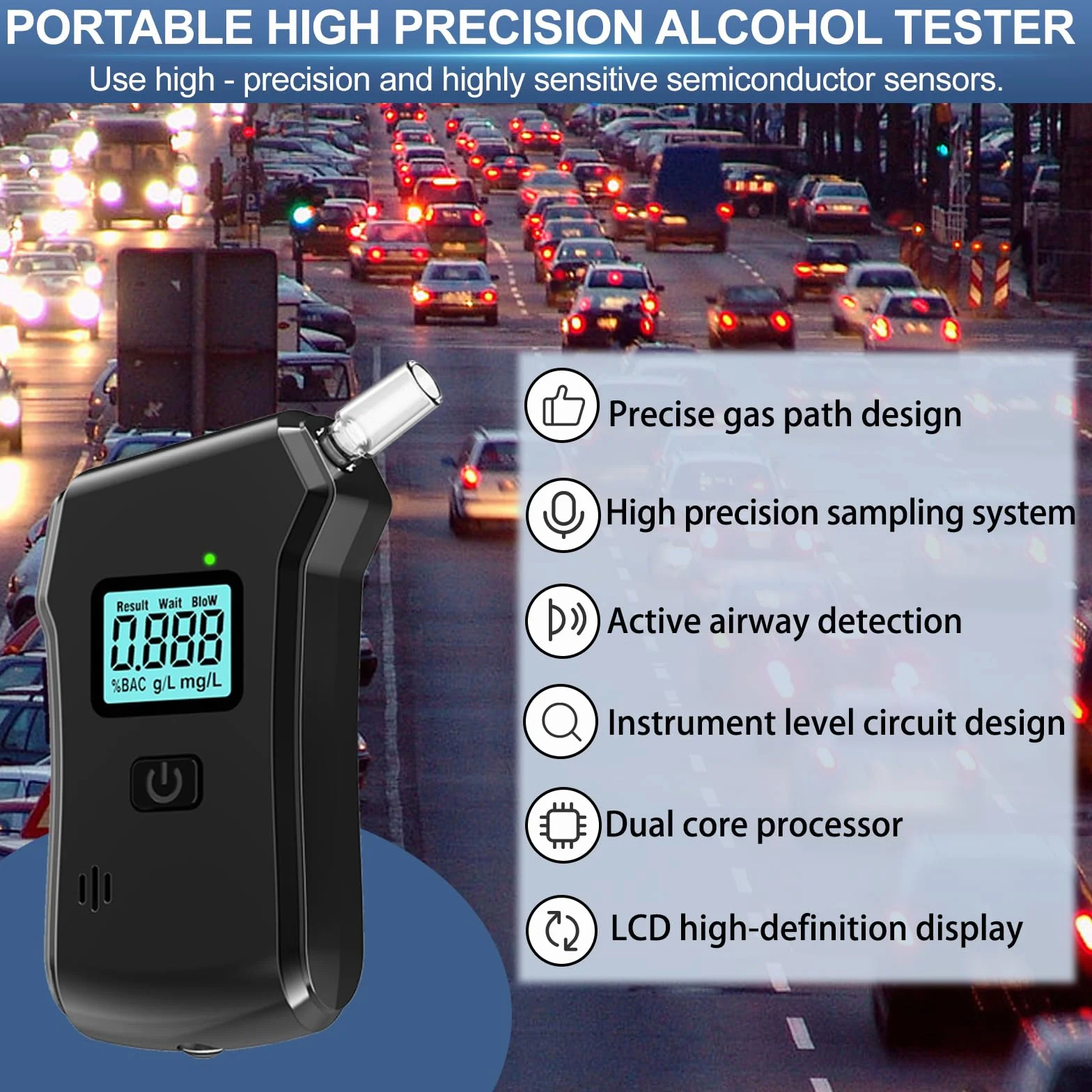 FIVAVA Policyjny alkomat – z 20 jednorazowymi ustnikami, szybki i precyzyjny pomiar, idealny do domu, na imprezy i do użytku prywatnego