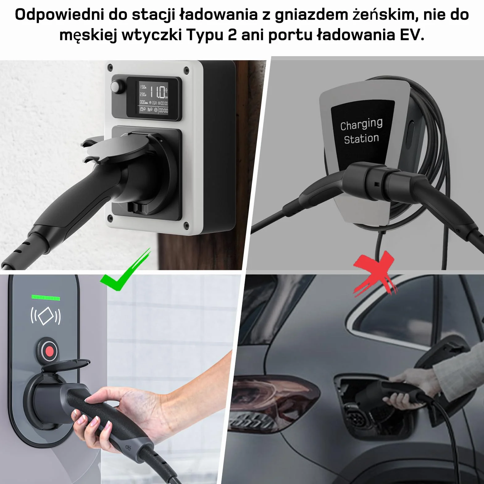 Adapter typu 2 na Schuko [0,6m 16A] do ładowania samochodów elektrycznych, AMI, e-rowerów, e-skuterów, e-motocykli na stacjach ładowania/skrzynkach ściennych | Nie dla V2L