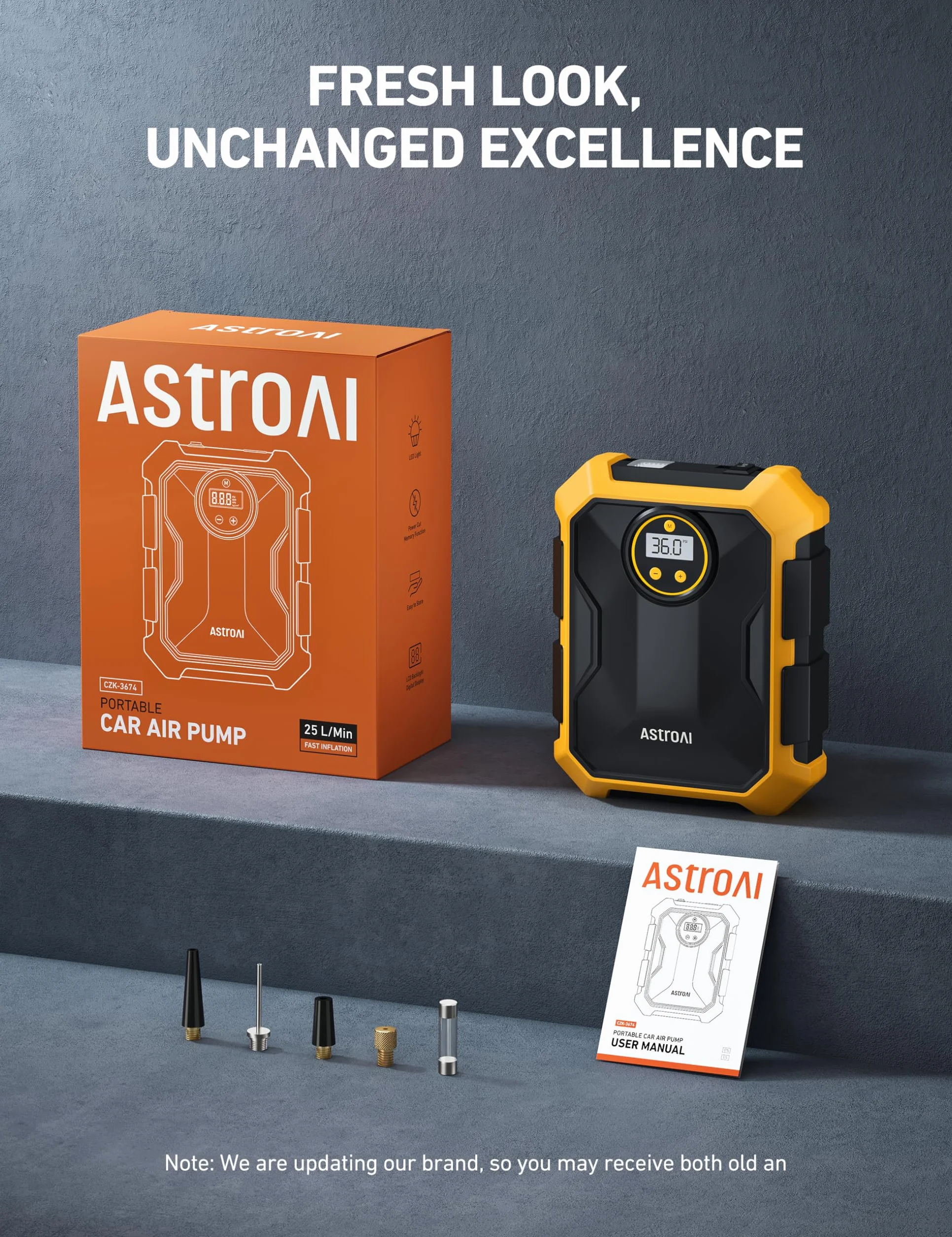 AstroAI Przenośna sprężarka powietrza 100 psi 12 V DC, elektryczna inflator do opon samochodowych, cyfrowy inflator opon samochodowych ze światłem LED, manometrem, wyświetlaczem rowerowym itp.