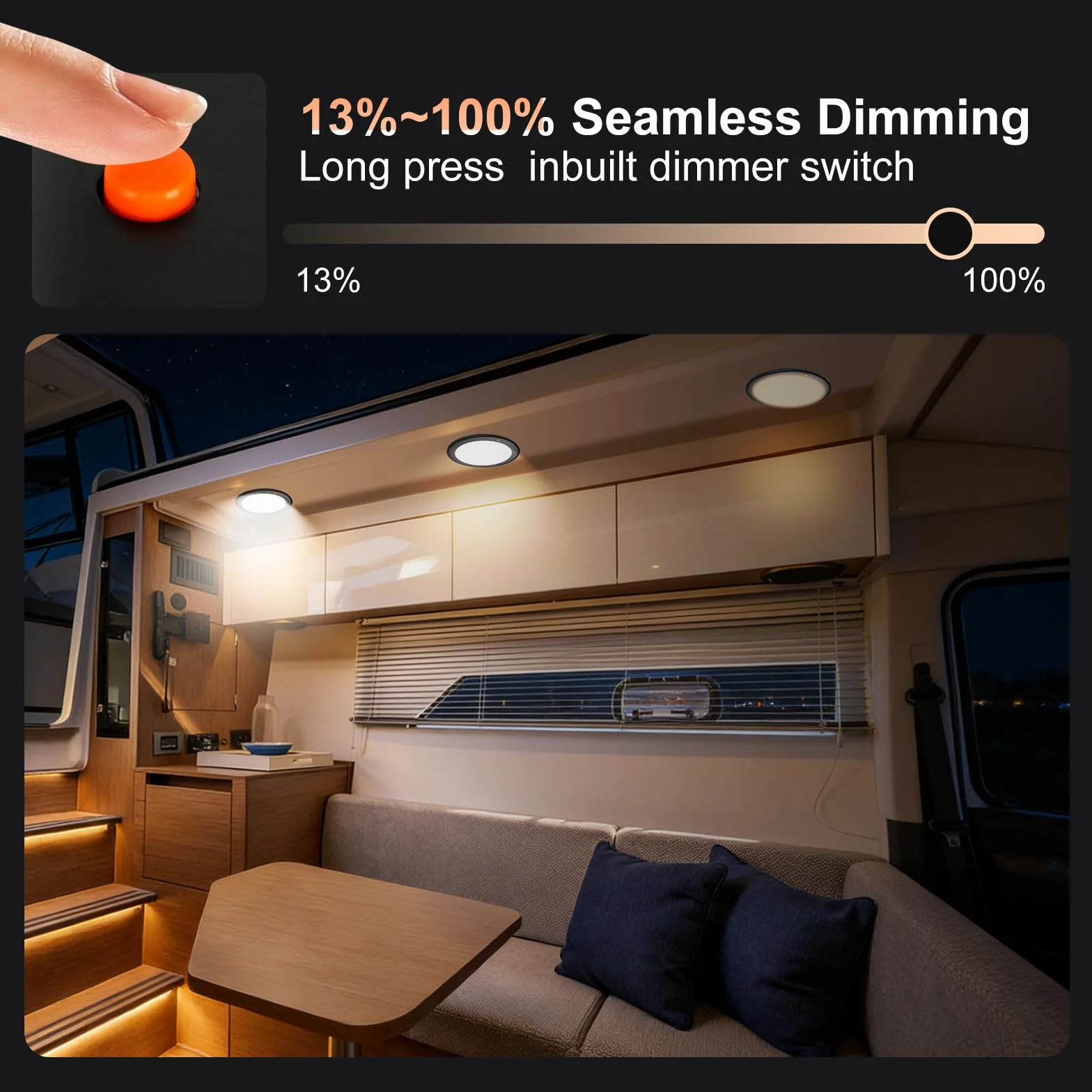 Lampa sufitowa LED 12 V Campervan-2700K / 4000K / 6000 K-860 lumenów, średnica 7,09 ″ aluminiowa przyczepa kempingowa ultra cienka ściemniana lampa LED 12 V RV do kampera przyczepy łodzi