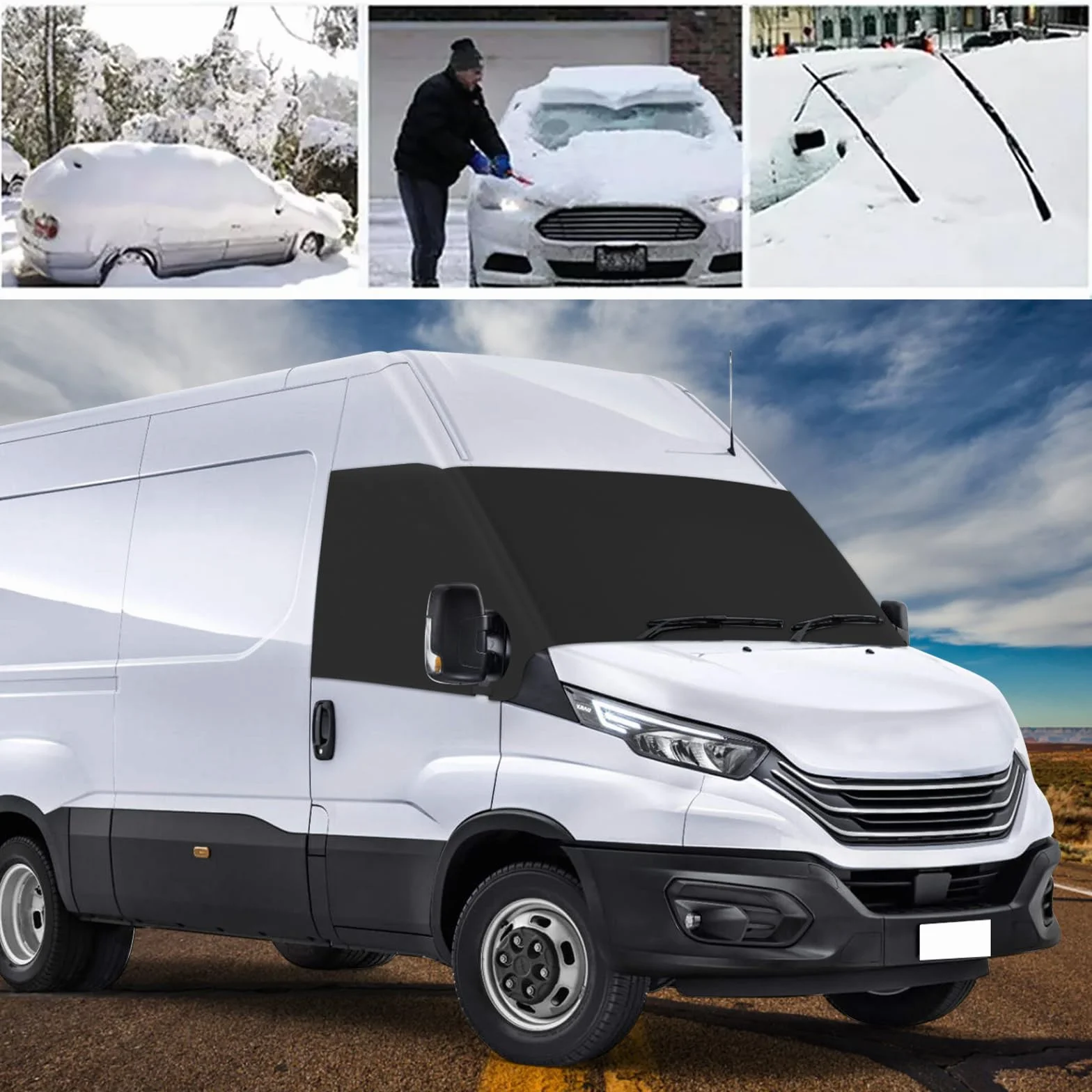 Iveco Daily 2014-2025, osłona przedniej szyby samochodowej, wodoszczelna tkanina Oxford 600D, chroni przed śniegiem, lodem, kurzem, słońcem, czarna