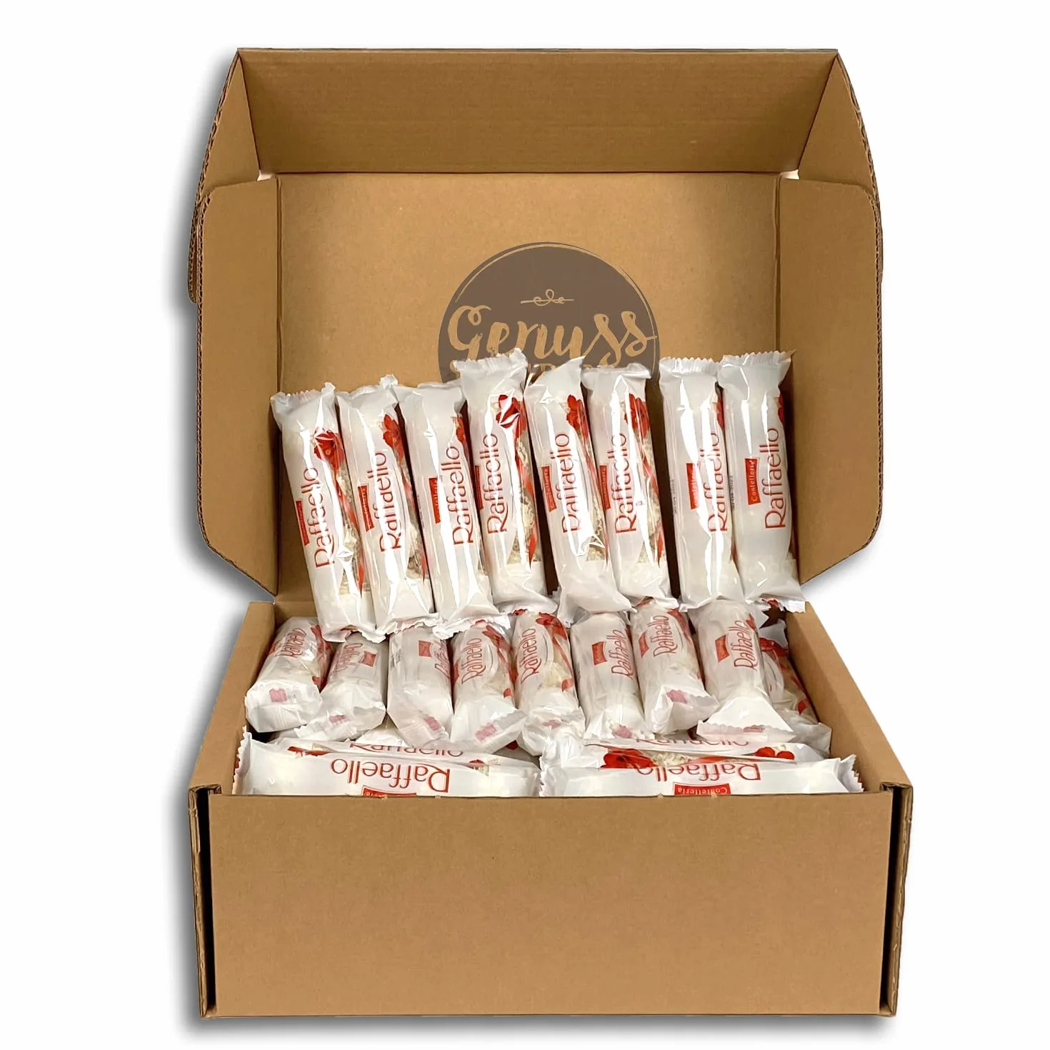 Genussleben Pudełko XXL Ferrero Raffaello 1300 g 128 sztuk praliny z białym kremem mlecznym migdały kokos