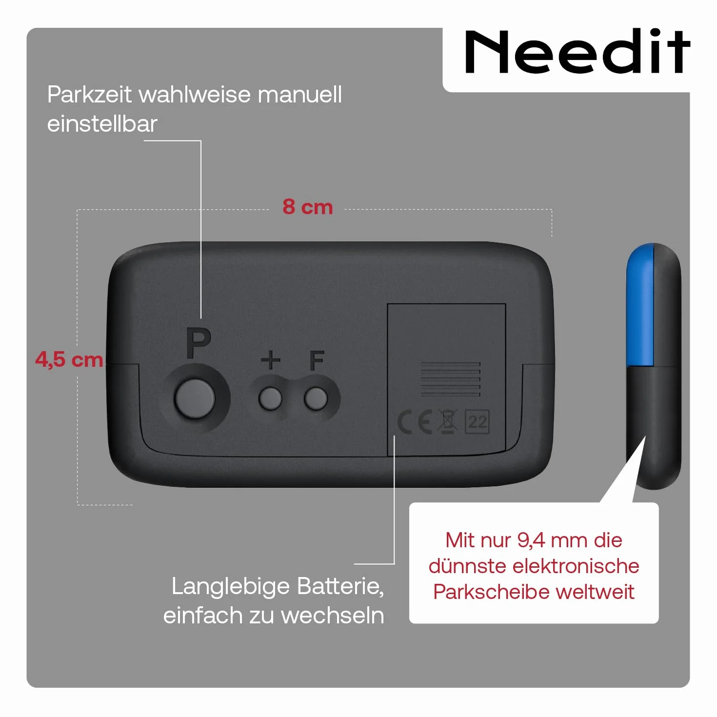 Needit Park Micro Tarcza Parkingowa, Niebieski/Czarny, ‎8 x 4.5 x 1 cm; 31 g