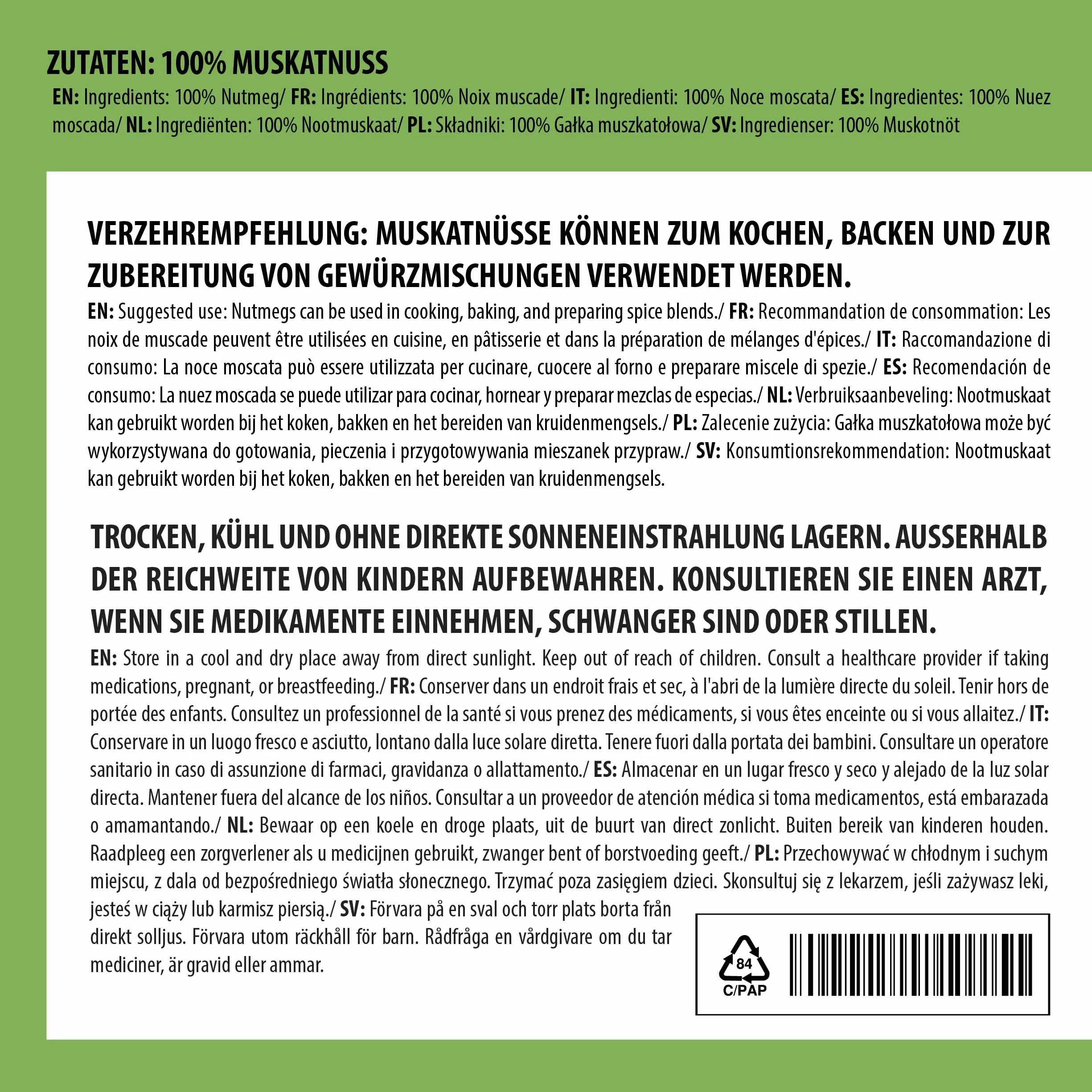 Alpi Nature Cała Gałka Muszkatołowa 10 Sztuk, Całe Gałki Muszkatołowe do Gotowania, Pieczenia, Grzańca i Eggnogu