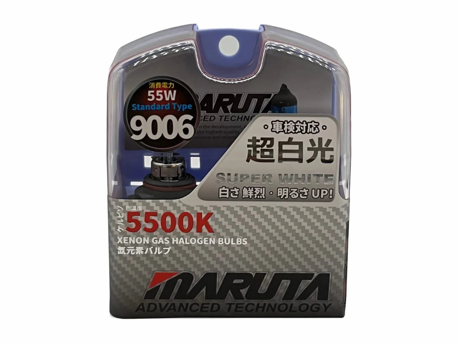 MARUTA SUPER WHITE 9006 / HB4 55W Żarówka halogenowa do świateł mijania i drogowych, efekt ksenonowy 5500K, wysokiej jakości szkło kwarcowe, homologacja ECE