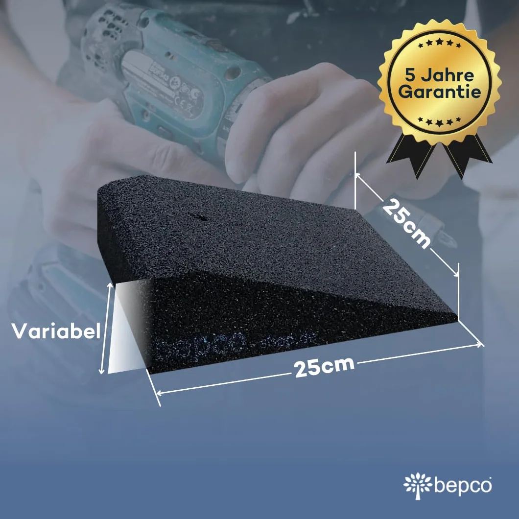 bepco Zestaw ramp rowerowych i skuterowych (2 sztuki), dł. x szer. x wys.: 25 x 25 x 6 cm z gumy (czarna) rampa najazdowa, rampa progowa, z podkładkami do mocowania