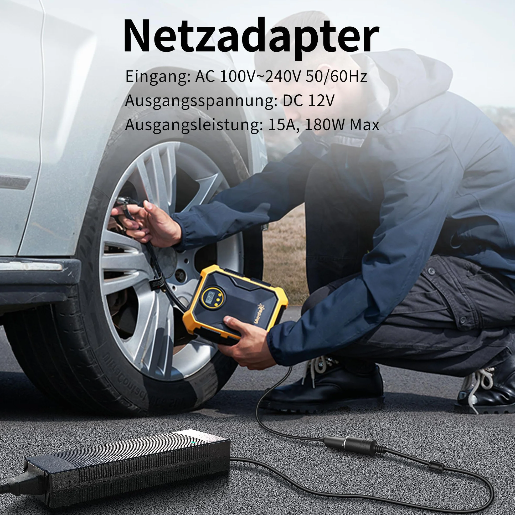 Adapter sieciowy do samochodu 180 W/15 A, przetwornica napięcia 230 V na 12 V, 220 V, adapter z gniazdem zapalniczki do lodówki, odkurzacza samochodowego, lodówki samochodowej, kompresora –