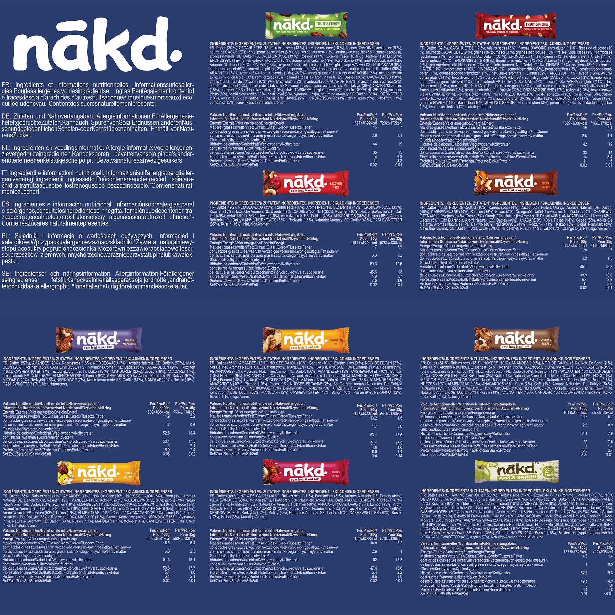 Nakd Batony Owocowo-Orzechowe. Zdrowe przekąski dla dorosłych i dzieci. Bary śniadaniowe Jedzenie. Wegańskie, bezmleczne, bez pszenicy, bezglutenowe batony. (48 Sztuk)