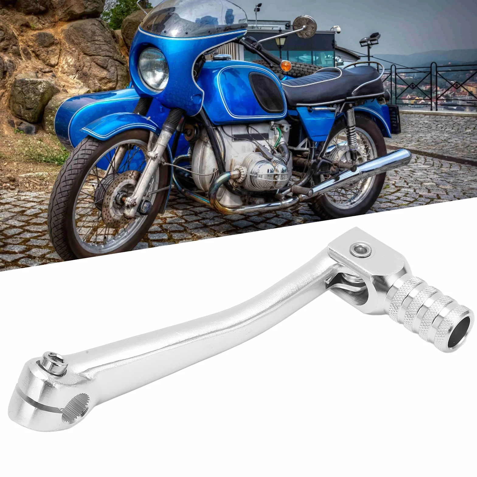 Qiilu Rozrusznik Motocykl Kick Starter Dźwignia Pedał Kick Starter Dirt Bike Wrażliwe CNC Aluminium Uniwersalne Akcesoria Motocyklowe(Srebro)