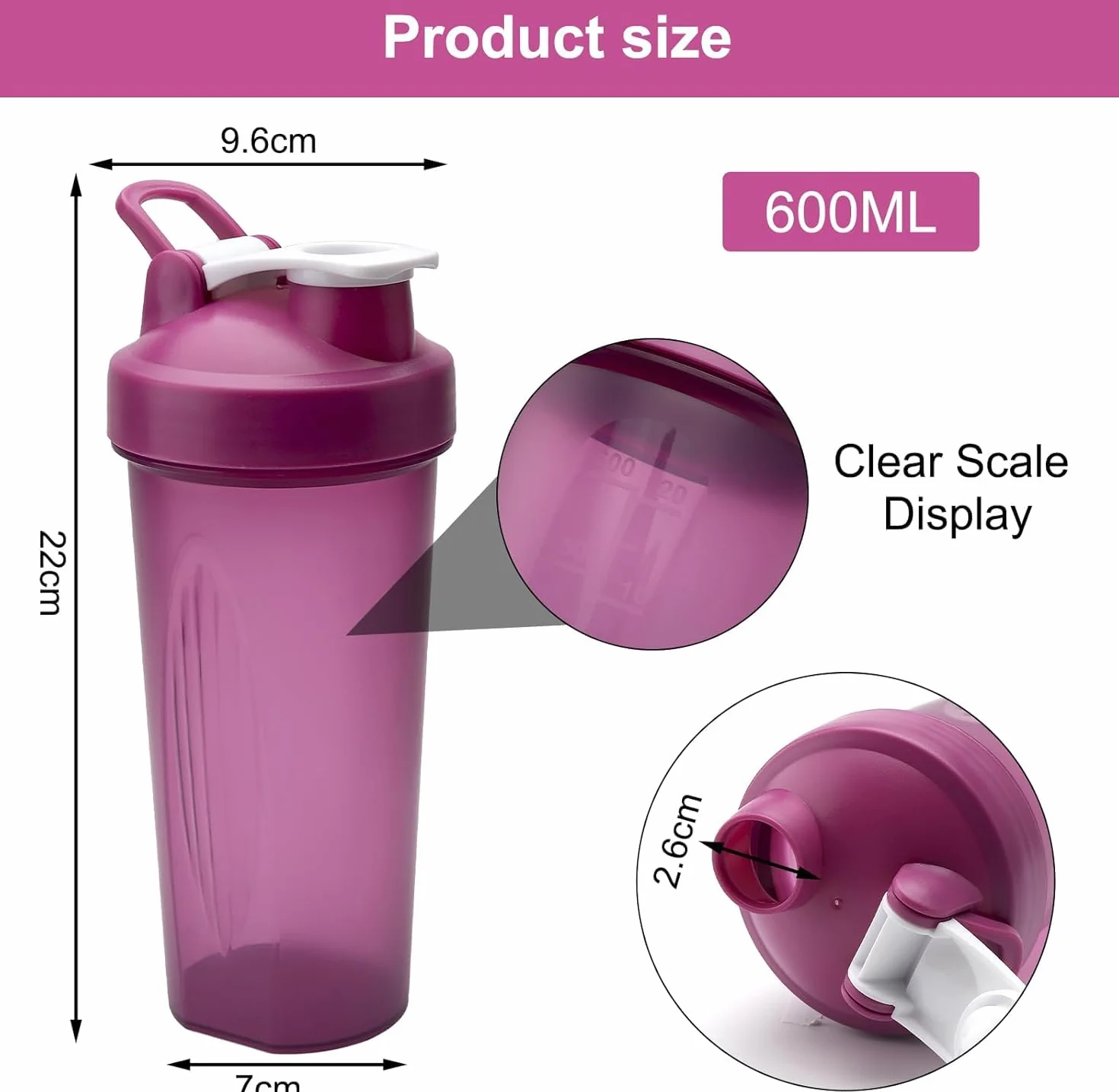 Shaker proteinowy 600 ml szczelny z kulką do mieszania fitness