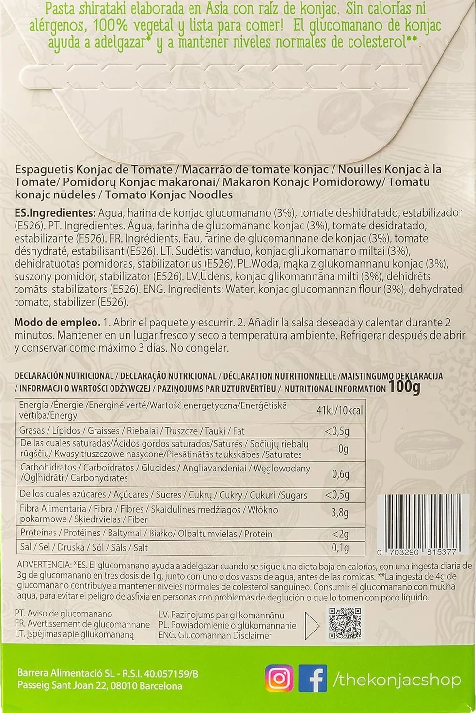 Konjac Shop - Konjac Spaghetti Tomato 270g Bezglutenowe, Niskokaloryczne, Niskowęglowodanowe Idealne do Diety Keto (Opakowanie 5 sztuk)