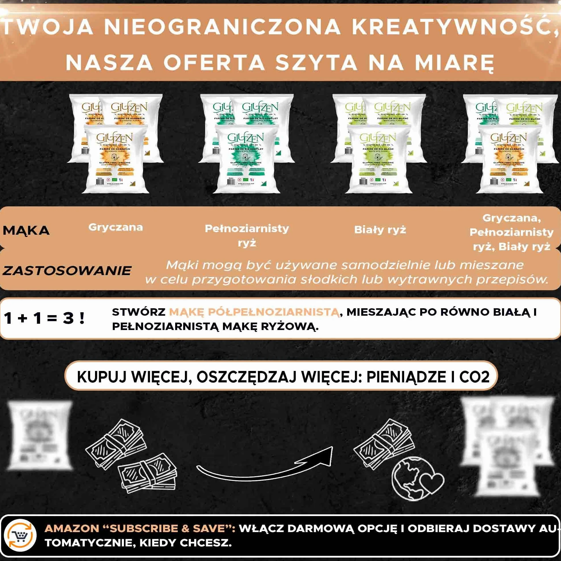 Bezglutenowa mąka gryczana Bio GLUTZEN, kompatybilna z chleb bezglutenowy, ciasto na pizzę, makarony, naleśniki, ciastka, muffiny. Celiakia, niski IG, Keto, Wegańska, bez alergenów. (1x500g)