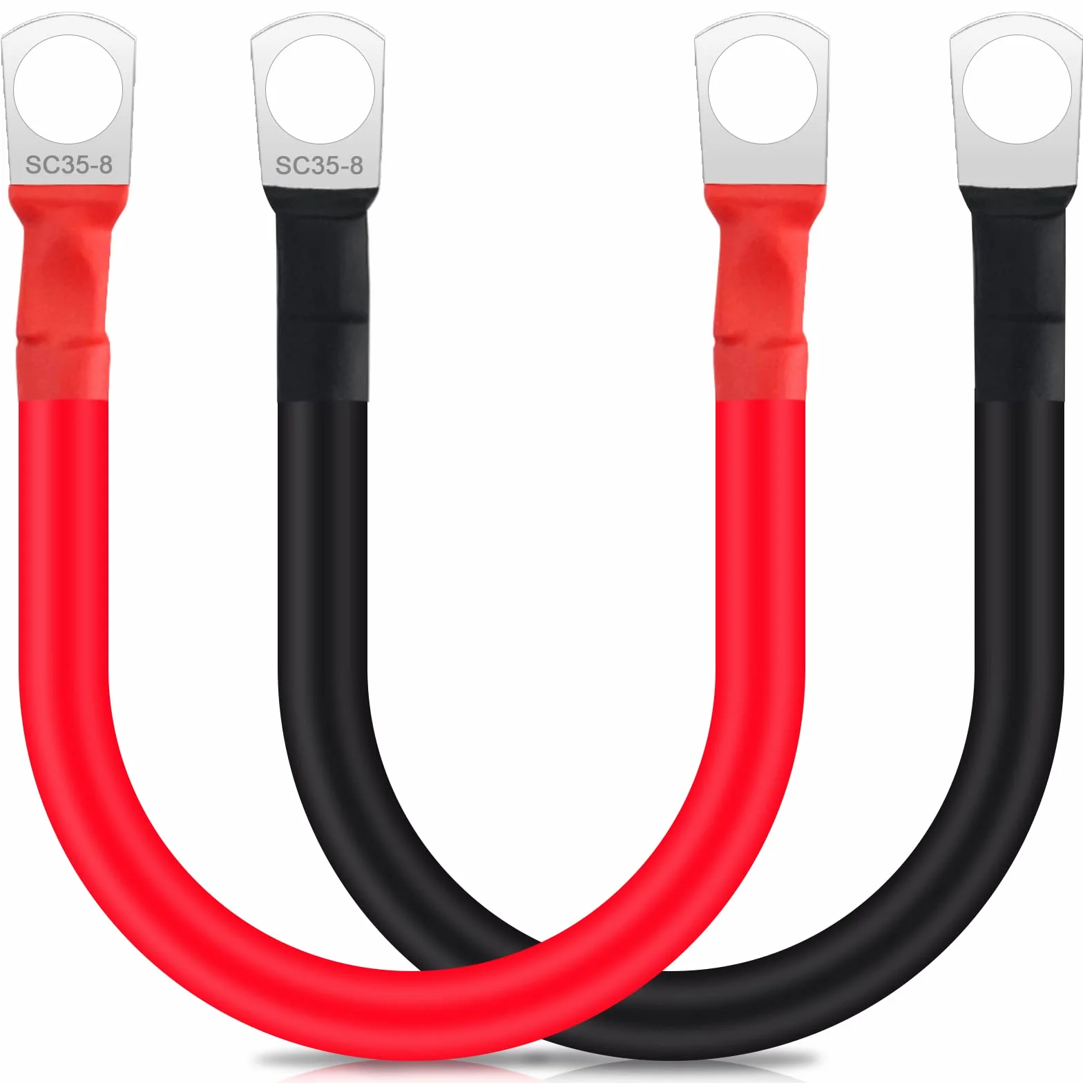JatilEr 2 sztuki kabli do akumulatora M8 30 cm, kabel do akumulatora 12 V, kabel akumulatorowy 35 mm2 miedziany, kabel zasilający do mostkowania, kabel plus do akumulatora samochodowego z 2 oczkami
