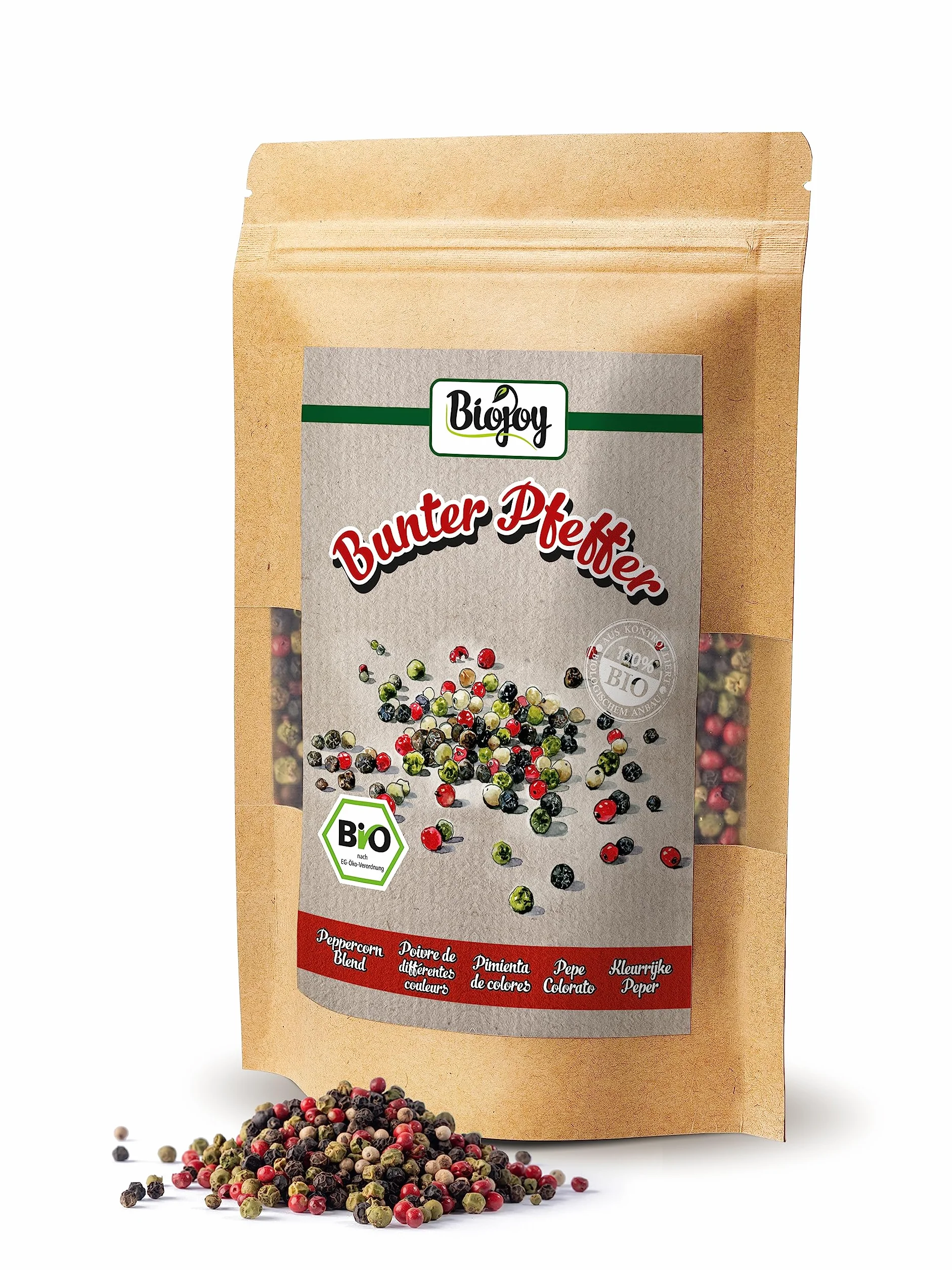 Biojoy Ekologiczny Pieprz kolorowy ziarnisty (100 g), Pieprz Mix (biały, czerwony, zielony, czarny)