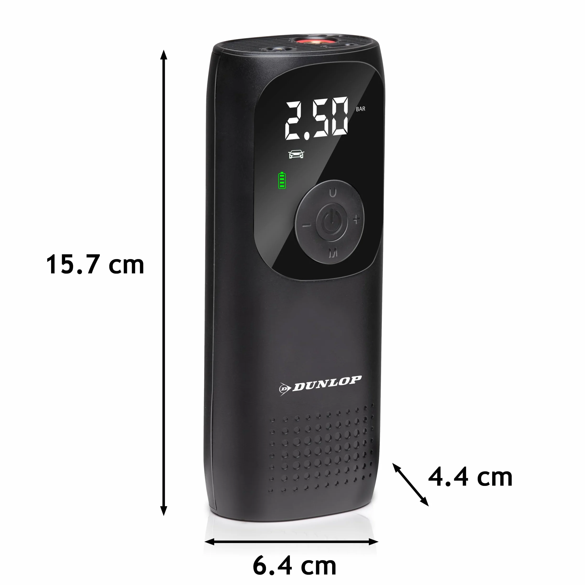 Dunlop Przenośna sprężarka powietrza 150 PSI - Bezprzewodowa pompka do opon z portem USB-C - Pompa rowerowa do wszystkich wentyli - Pompka do piłek - Sprężarka 10 bar z manometrem - Czarny