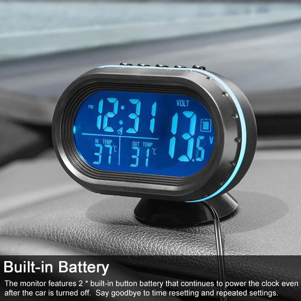 Shkalacar Zegar samochodowy termometr woltomierz 3 w 1 cyfrowy monitor LCD 12 V