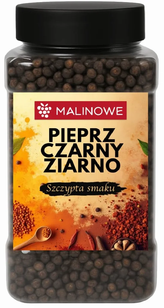 MALINOWE PIEPRZ CZARNY 500g ZIARNO SŁOIK Z DOZOWNIKIEM
