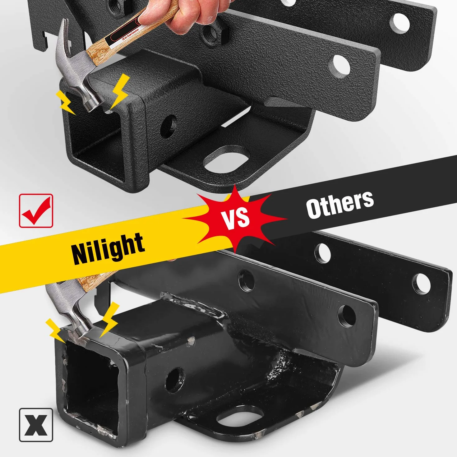 Nilight Zestaw odbiornika haka holowniczego z tylnym zderzakiem 2018-2024Jeep Wrangler JL JLU 4-drzwiowy i 2-drzwiowy nieograniczony, z wyłączeniem modeli JK
