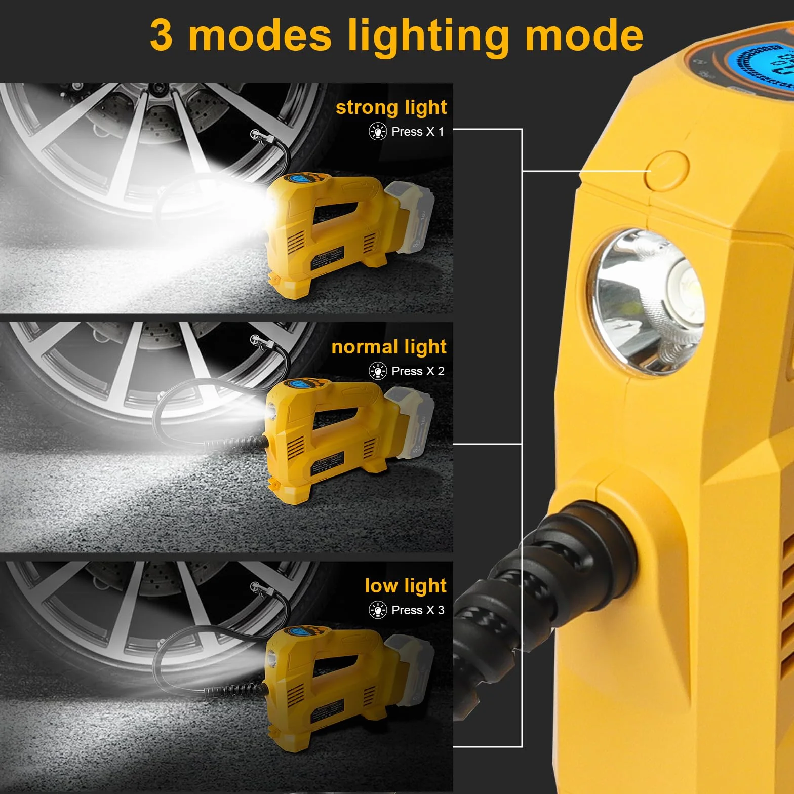 QUPERR bezprzewodowy kompresor kompatybilny z akumulatorem Dewalt 18V, do 10,34 bar, z LED i auto-stop, przenośna pompka do auta, motocykla, roweru i piłek (bez akumulatora)