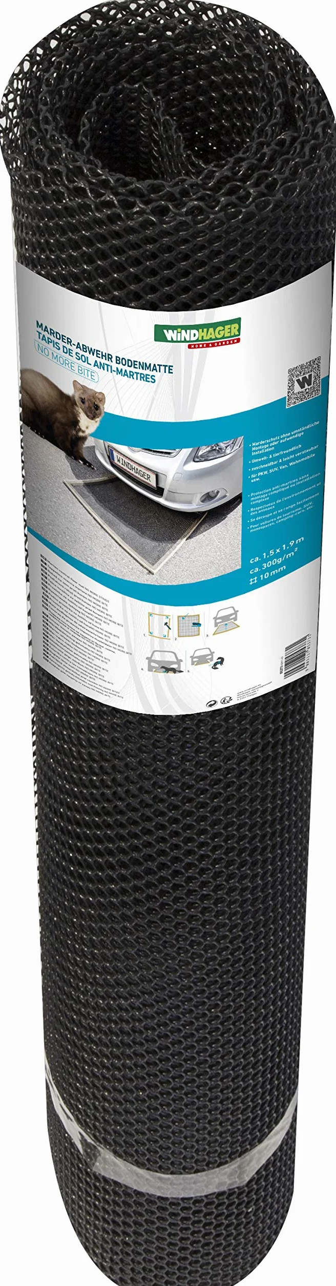 Windhager 05373 mata podłogowa z HDPE, odstraszacz kun, krata chroniąca przed kunami, czarna, 05373