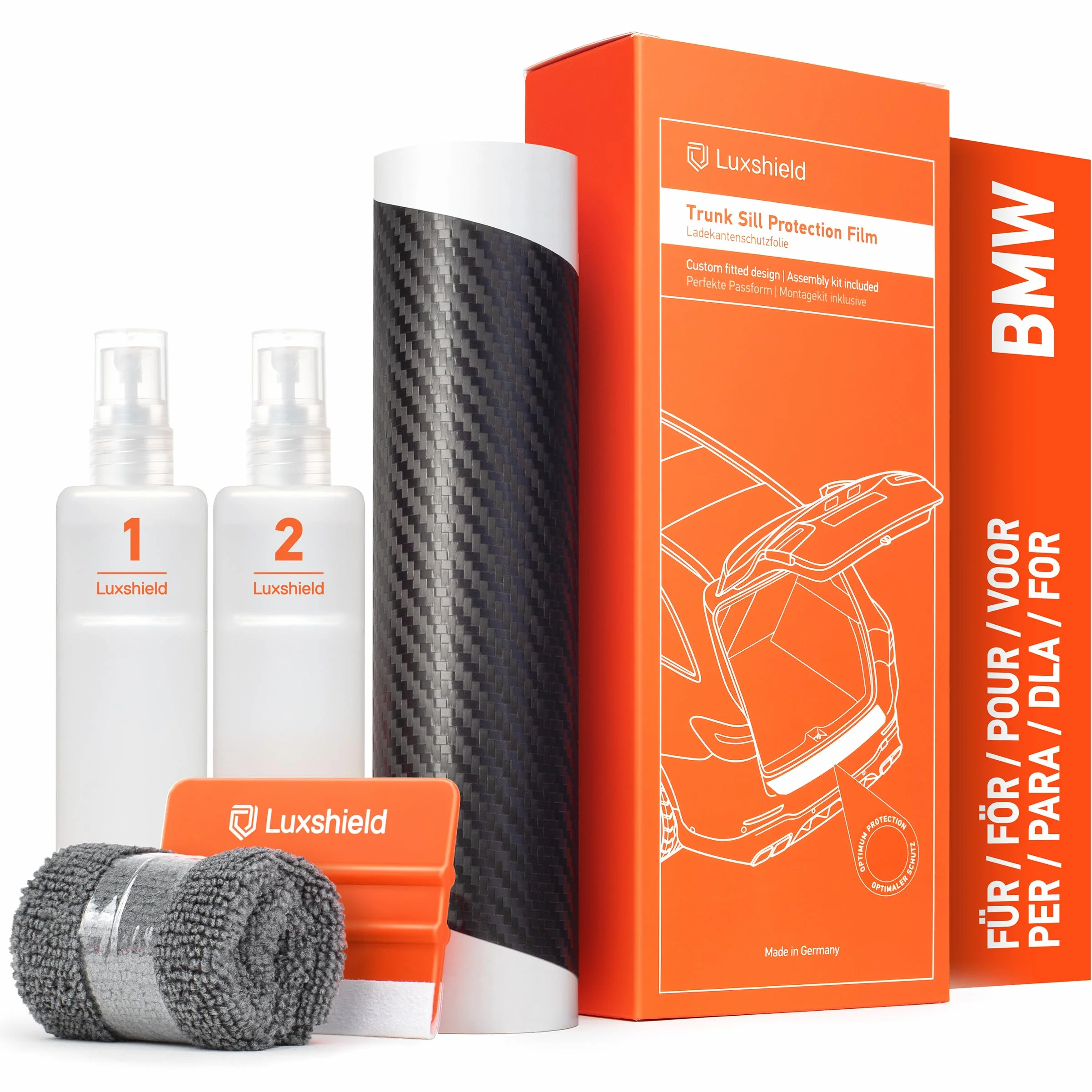 Luxshield folia ochronna na krawędź załadunkową kompatybilny z BMW X1 3 (III) U11 M Sport I 2022-2026 - ochrona przed zarysowaniami, folia ochronna na lakier - czarny karbon