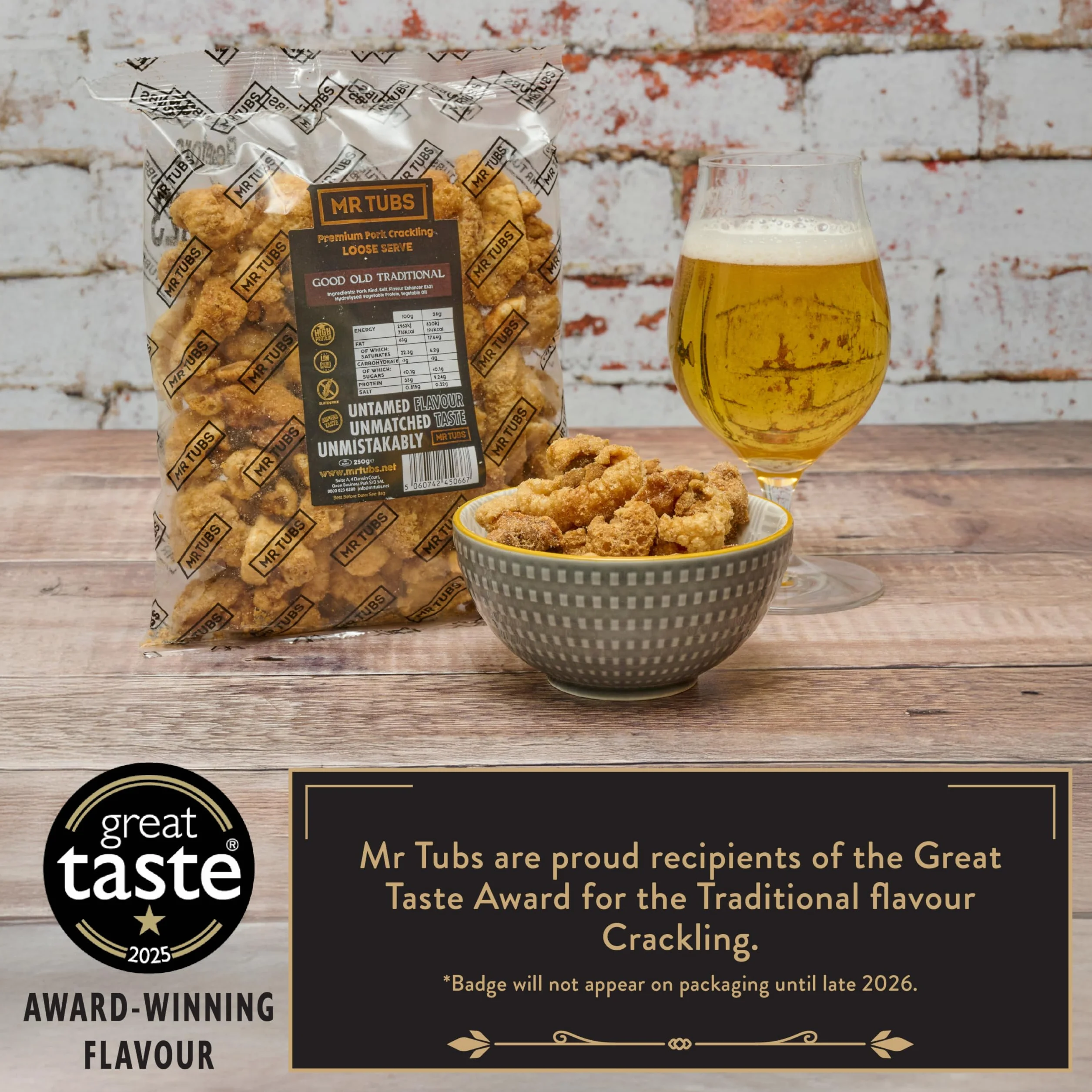 Mr Tubs Pork Crackling Worek zbiorczy 250 g Premium bezglutenowy przyjazny keto