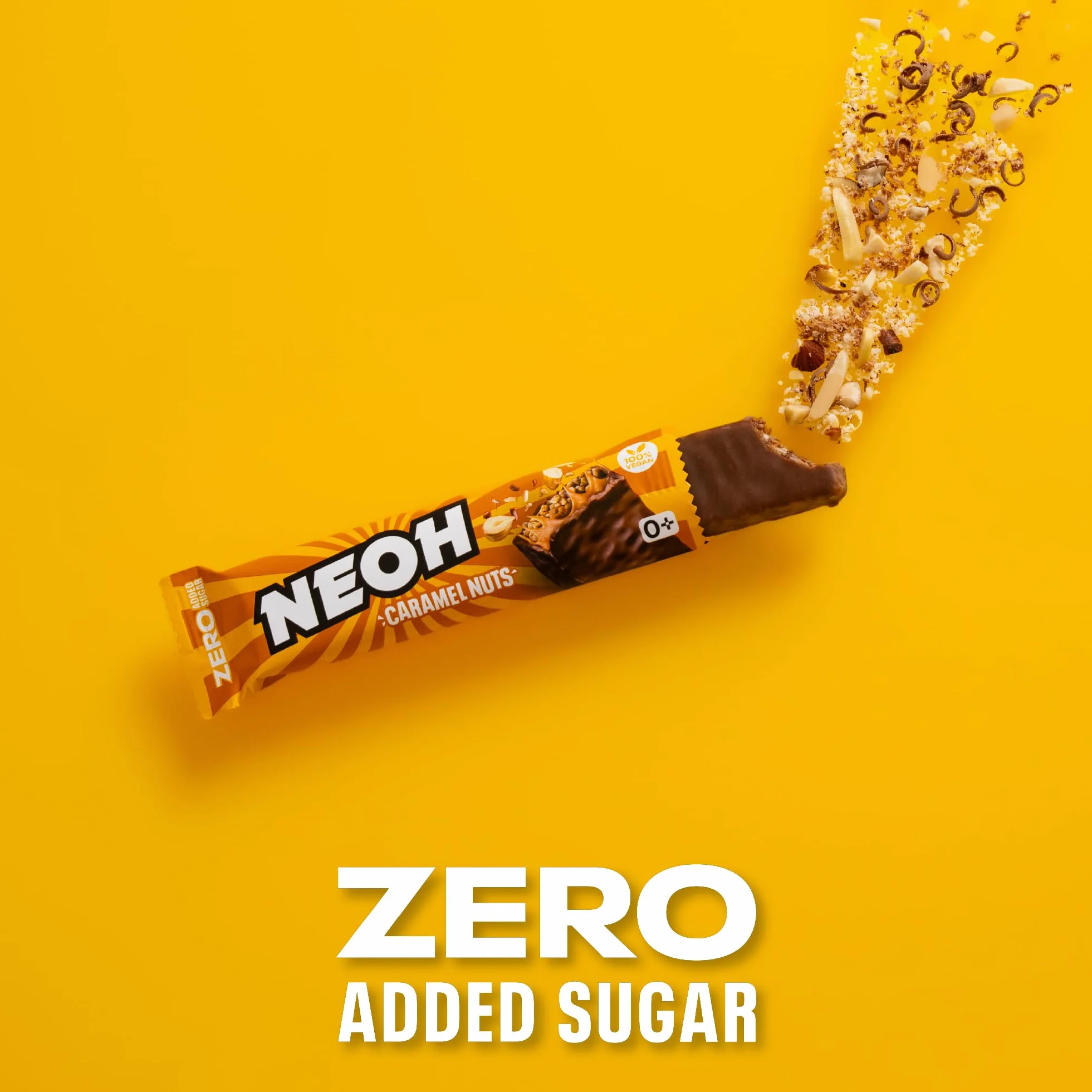 NEOH Low Carb Wegańskie Keto Batonik Karmel Orzechy Czekolada - 1 g Cukier / 137 kcal - Bez dodatku cukru - 28 g (Opakowanie 12 sztuk) - Caramel Nuts