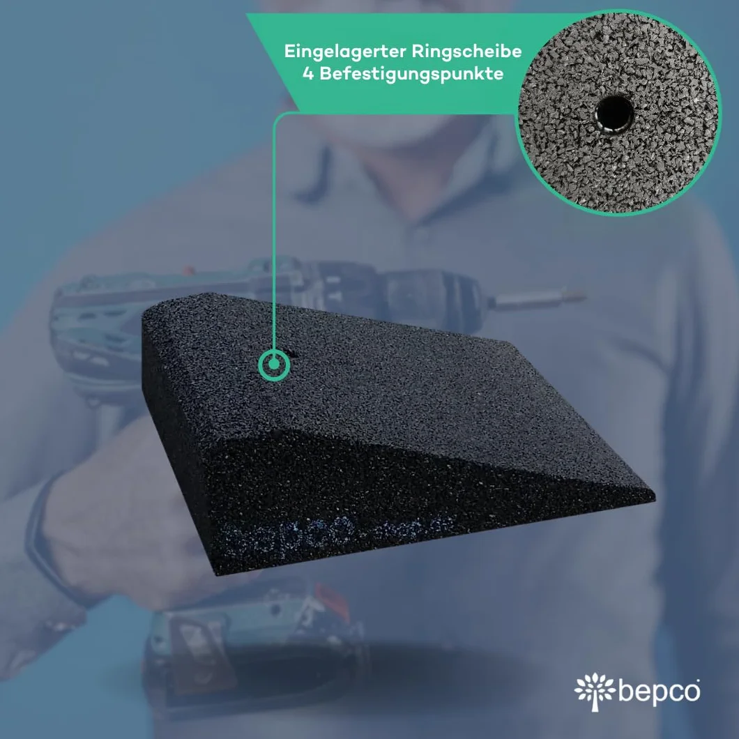 bepco Zestaw ramp rowerowych i skuterowych (2 sztuki), dł. x szer. x wys.: 25 x 25 x 6 cm z gumy (czarna) rampa najazdowa, rampa progowa, z podkładkami do mocowania