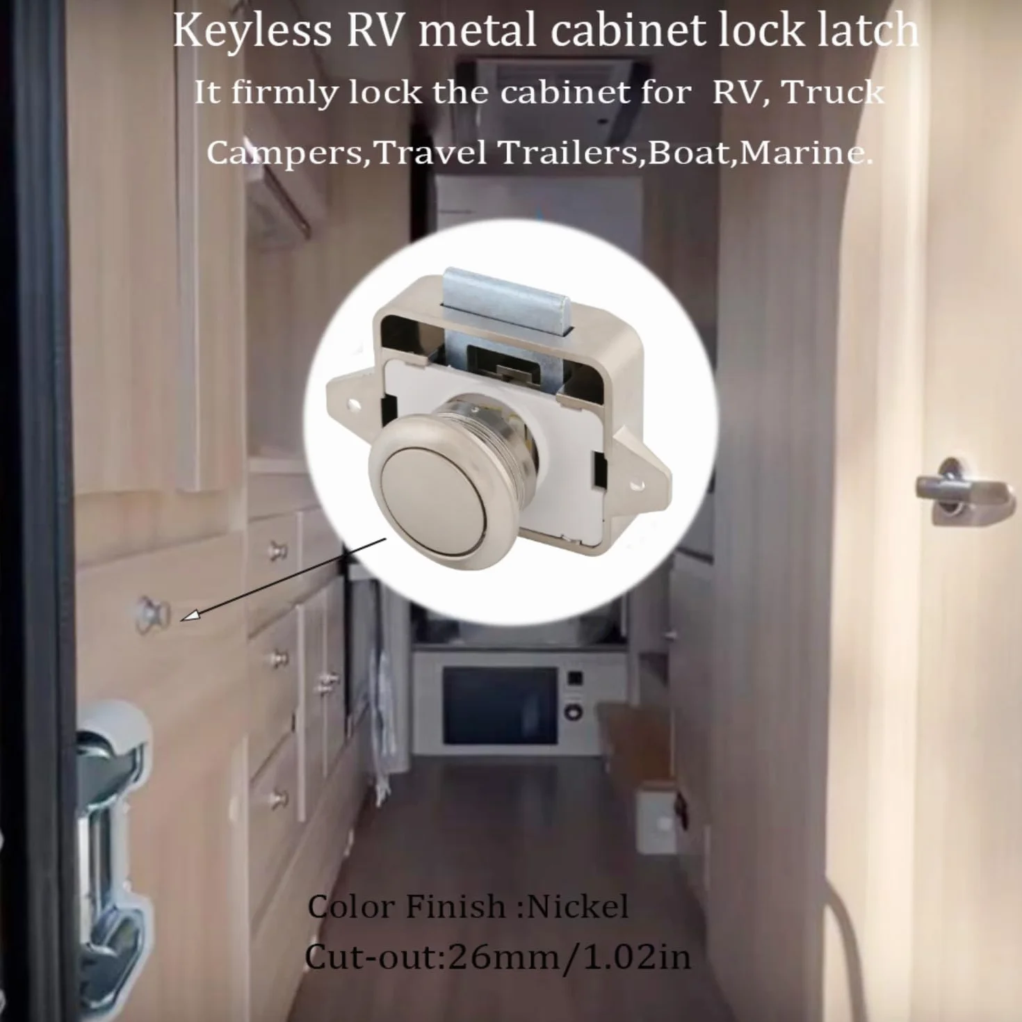 Zamki do szaf bez klucza z dużym przyciskiem, ABS RV Cabinet Catch, do kamperów, przyczep kempingowych, jachtów, łodzi (nikiel perłowy, 10 sztuk)