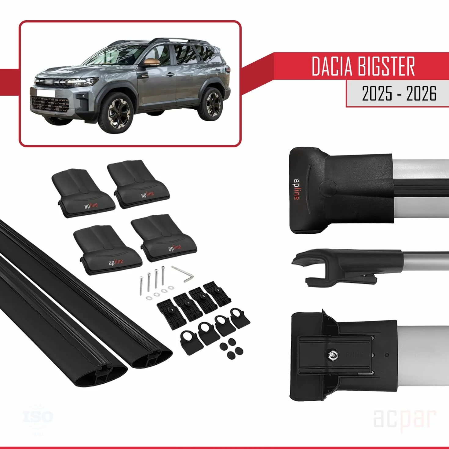 Kompatybilny z Dacia Bigster (R1310) 2025-2026 FLY Model Aluminiowe poprzeczki dachowe Czarny 2 szt.