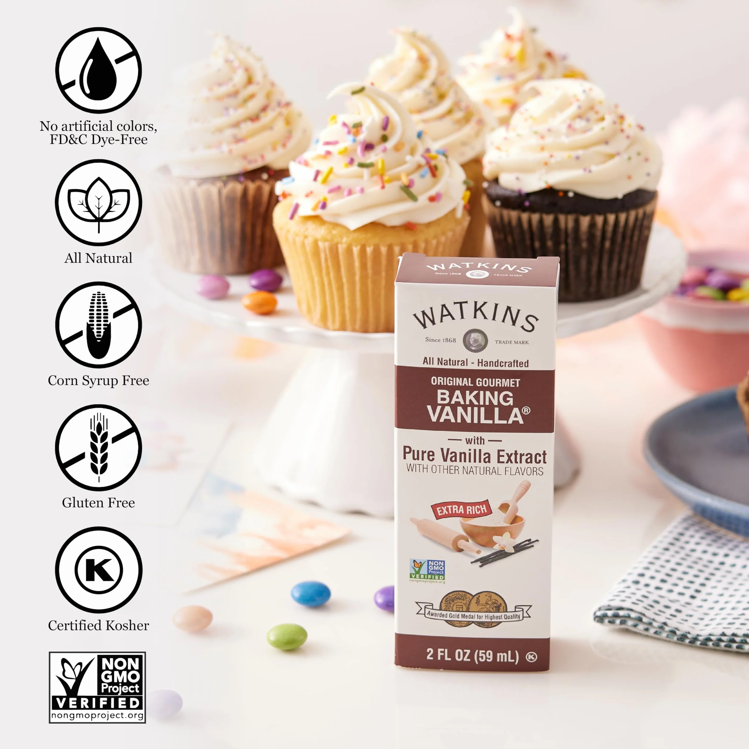 Watkins All Natural Original Gourmet Backvanille z czystym ekstraktem, butelka 59 ml, 1 sztuka